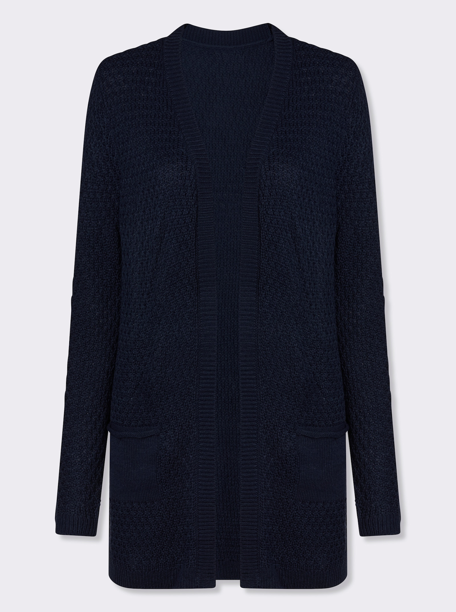 Dlouhý pletený kabátek otevřeného střihu - námořnická modrá