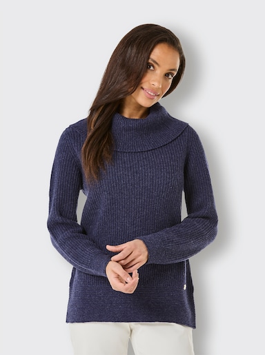 CREATION L PREMIUM Rollkragenpullover im Merino-Kaschmir-Mix - marine-meliert