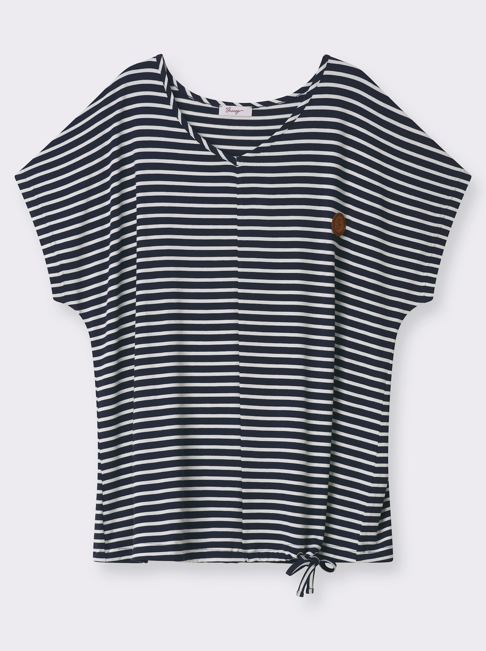 sheego Ringelshirt mit Bindeband am Saum - tiefblau-weiß-gestreift