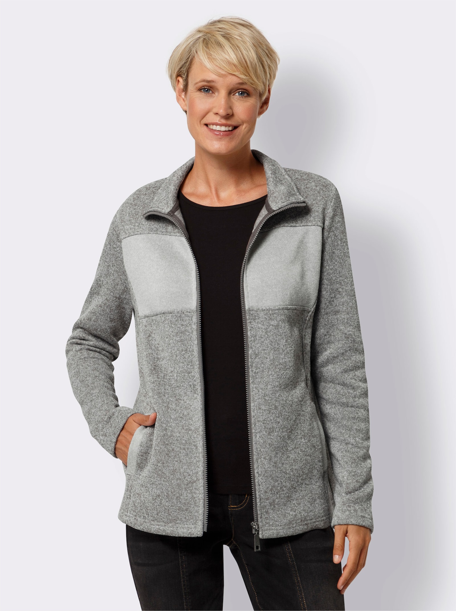 Fleecejacke mit Einsätzen - grau