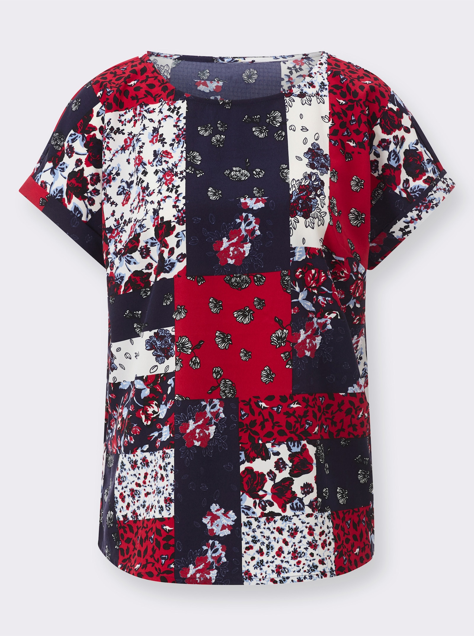 Schlupfbluse in pflegeleichter Qualität - marine-erdbeere-bedruckt