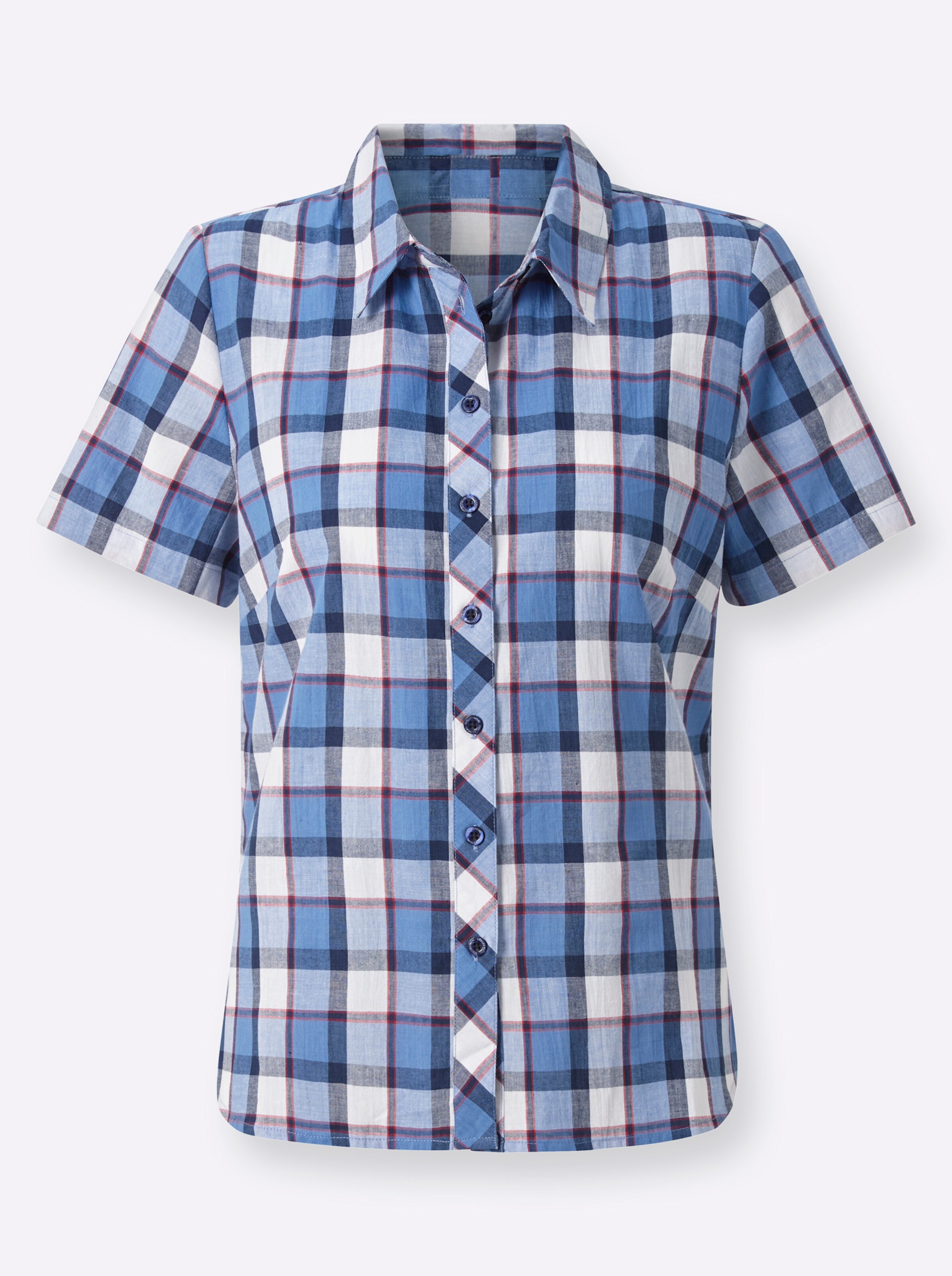Witt Weiden Damen Karobluse mittelblau ecru kariert  - Onlineshop Witt Weiden