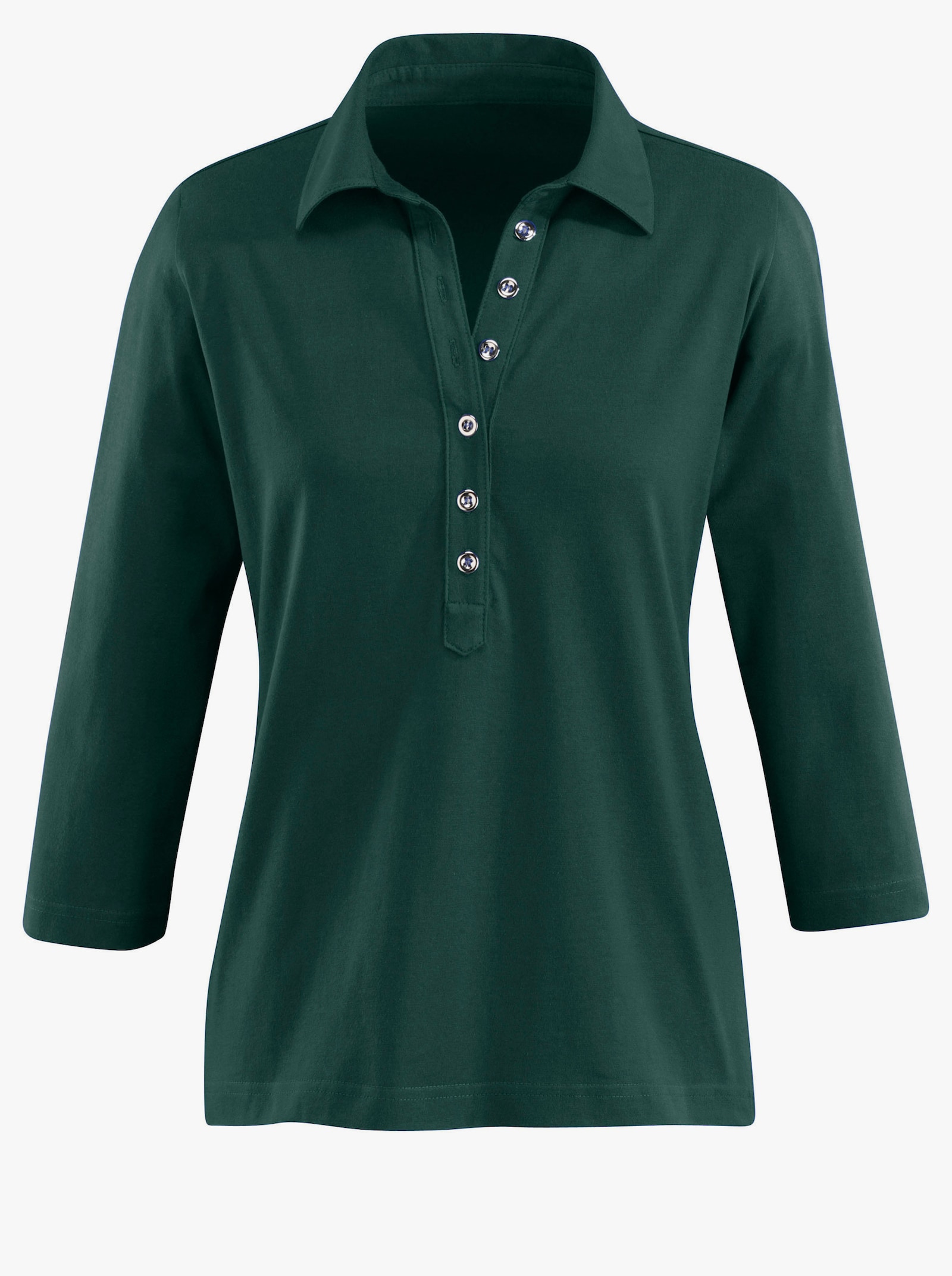 Poloshirt met lange knoopsluiting - dennengroen