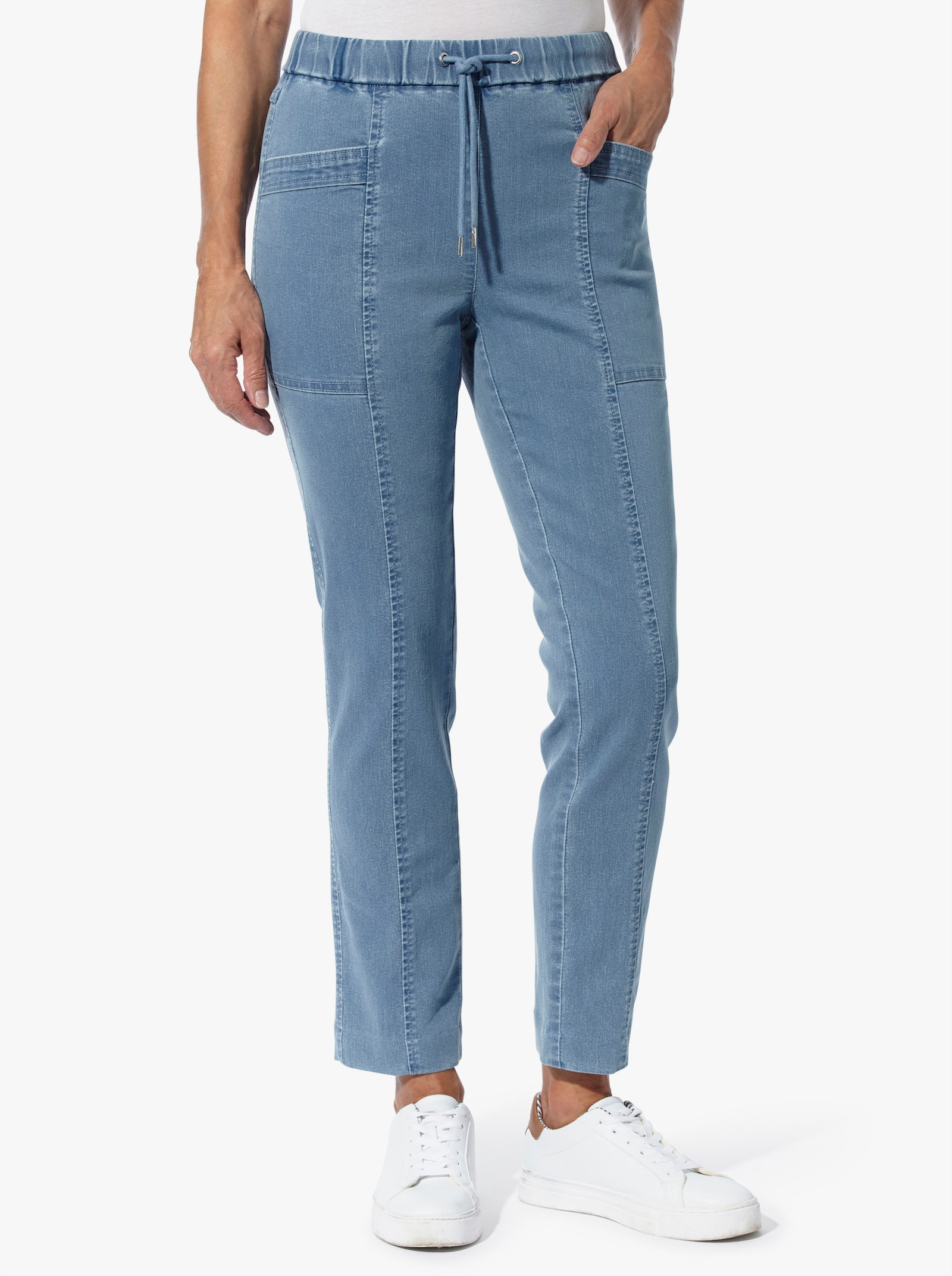 Comfortjeans met opgestikte zakken - blue-bleached