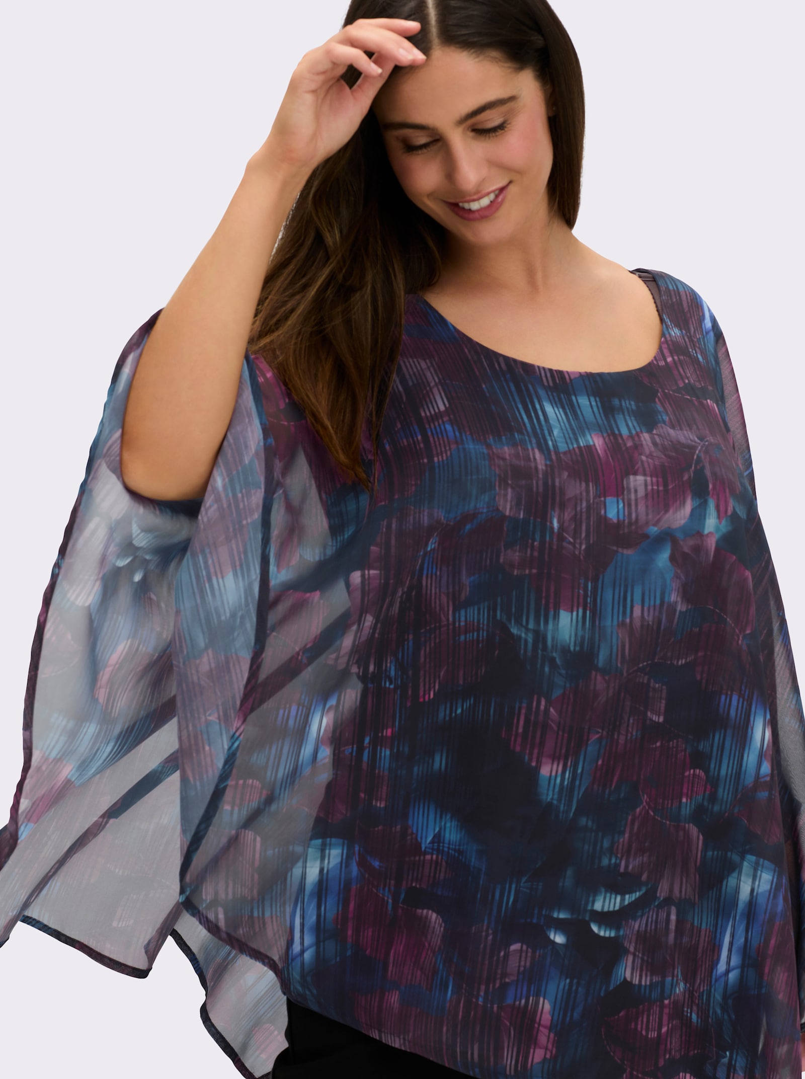 sheego Tunika in Cape-Optik, mit Jersey-Top - tiefblau-bedruckt