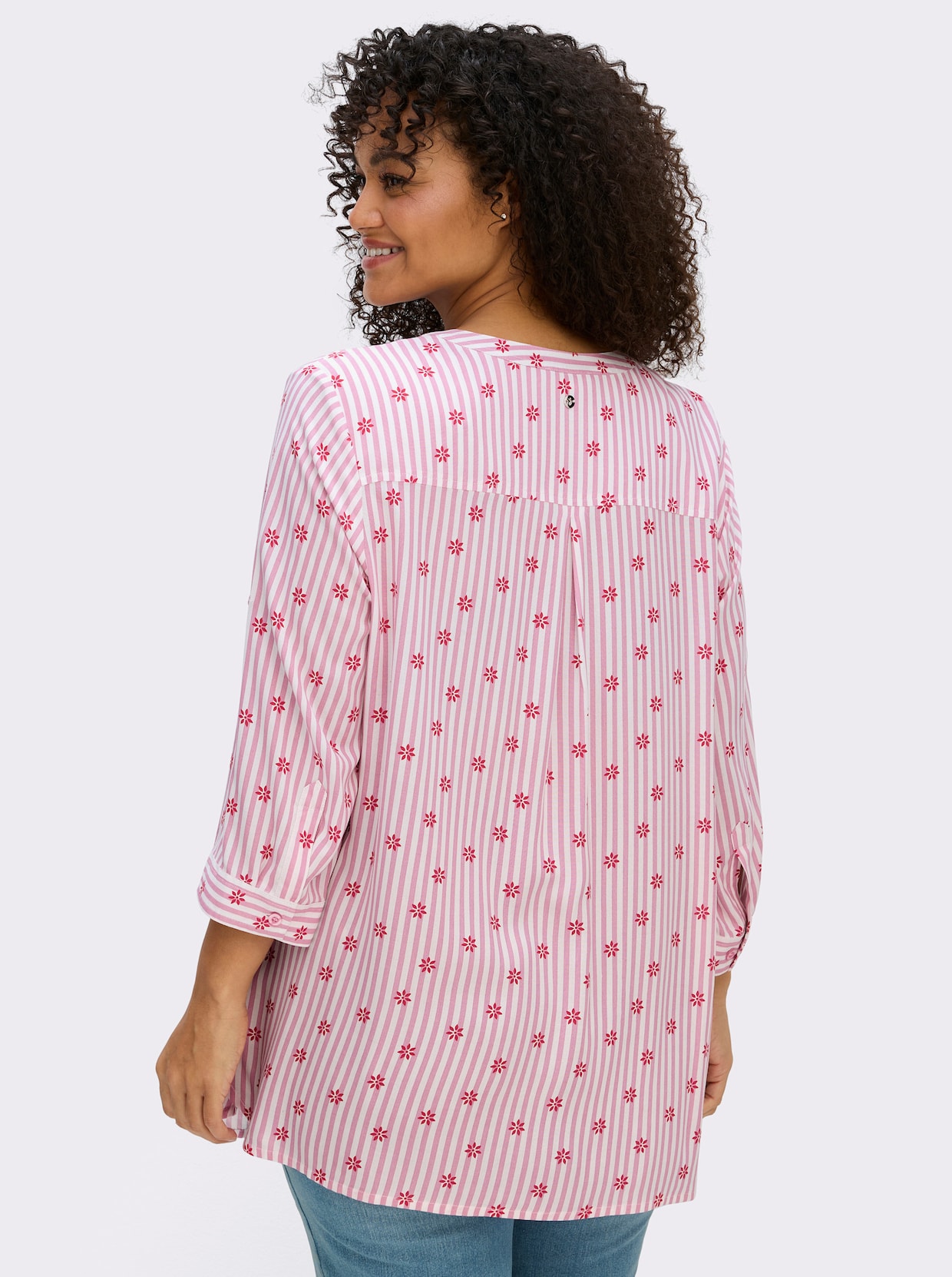 sheego Tunika im Mustermix aus Streifen und Blüten - altrosa-ecru-gestreift