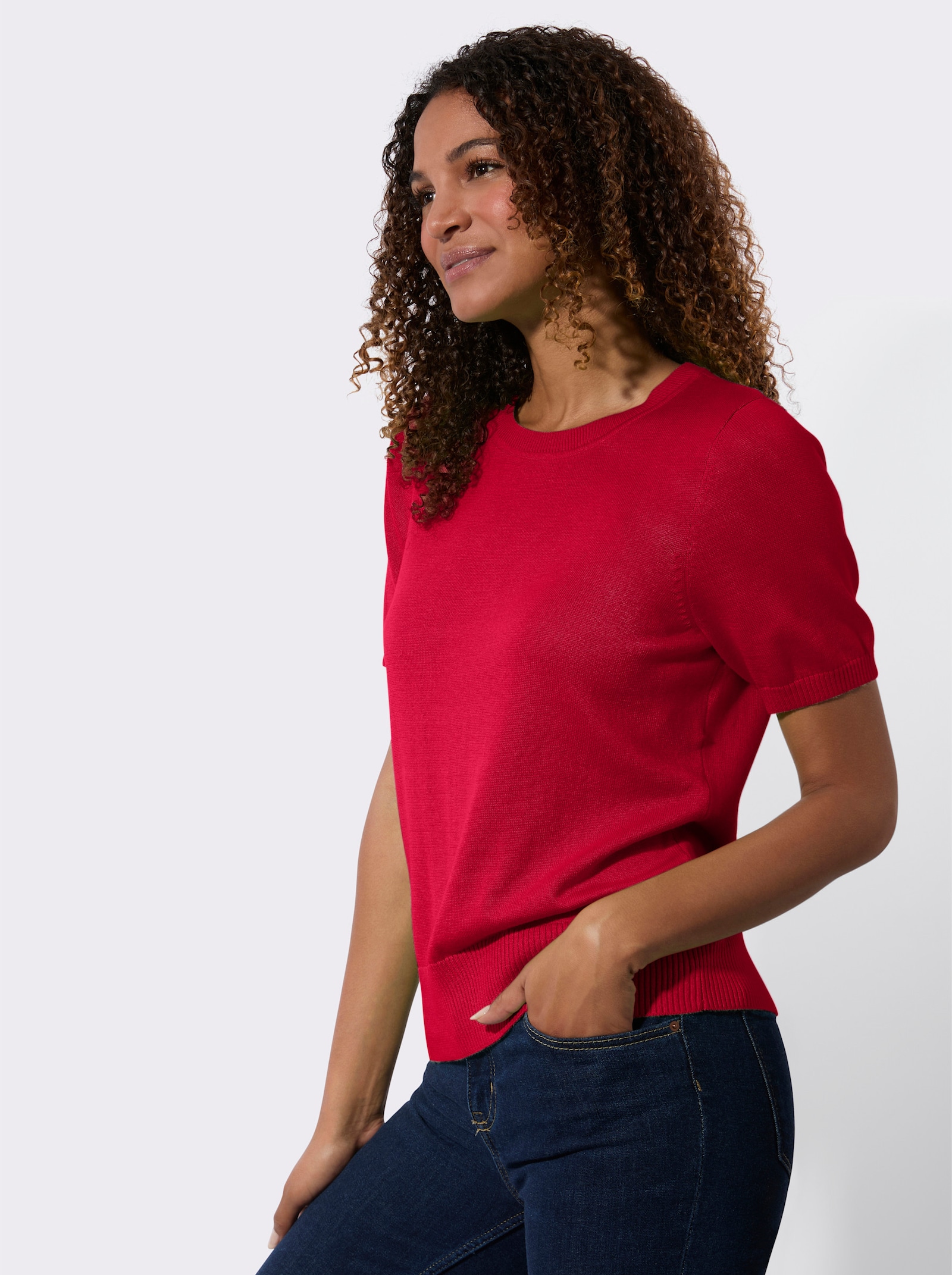 Bomullströja med ribbade avslut - röd