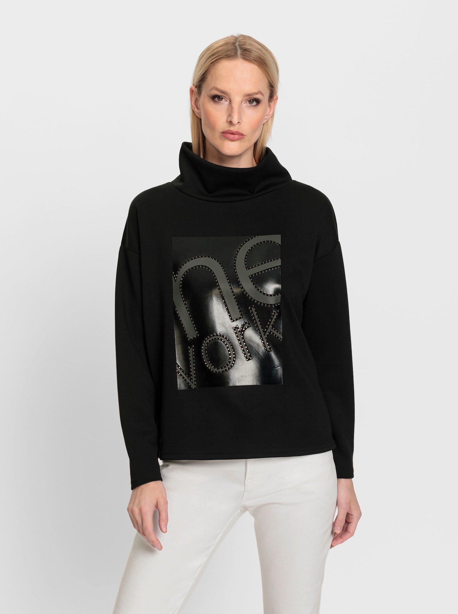 heine Sweatshirt mit Glitzer-Print im Vorderteil - schwarz