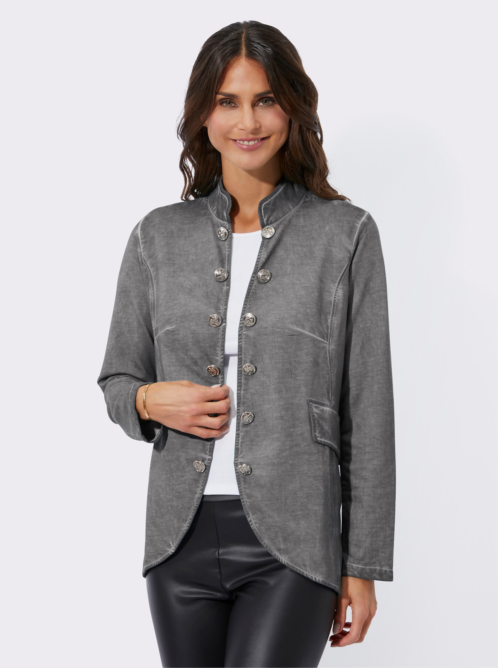 Sweatjacke in Oil-dyed-Optik - grau