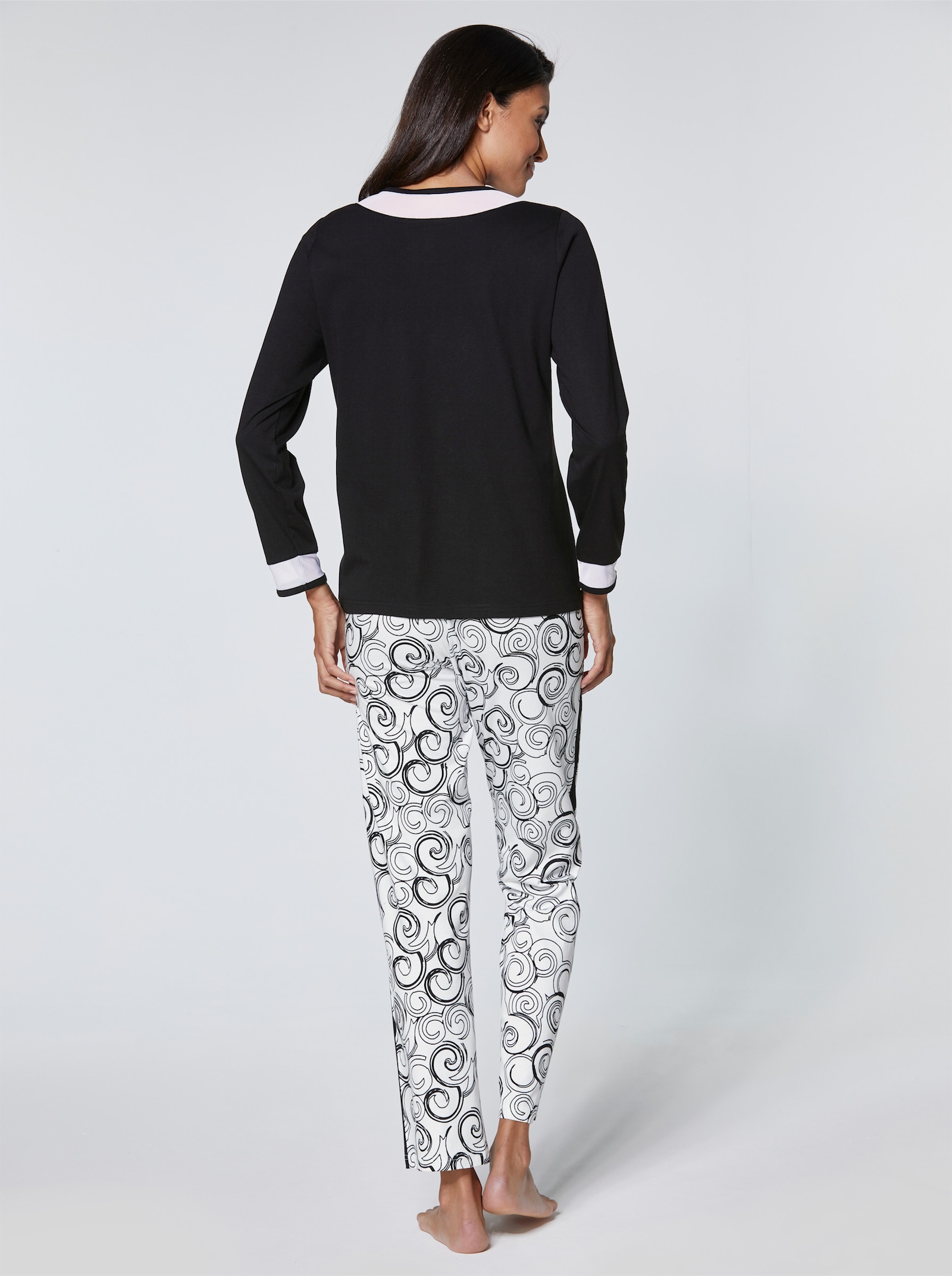 wäschepur Pyjama en coton et viscose - noir-blanc