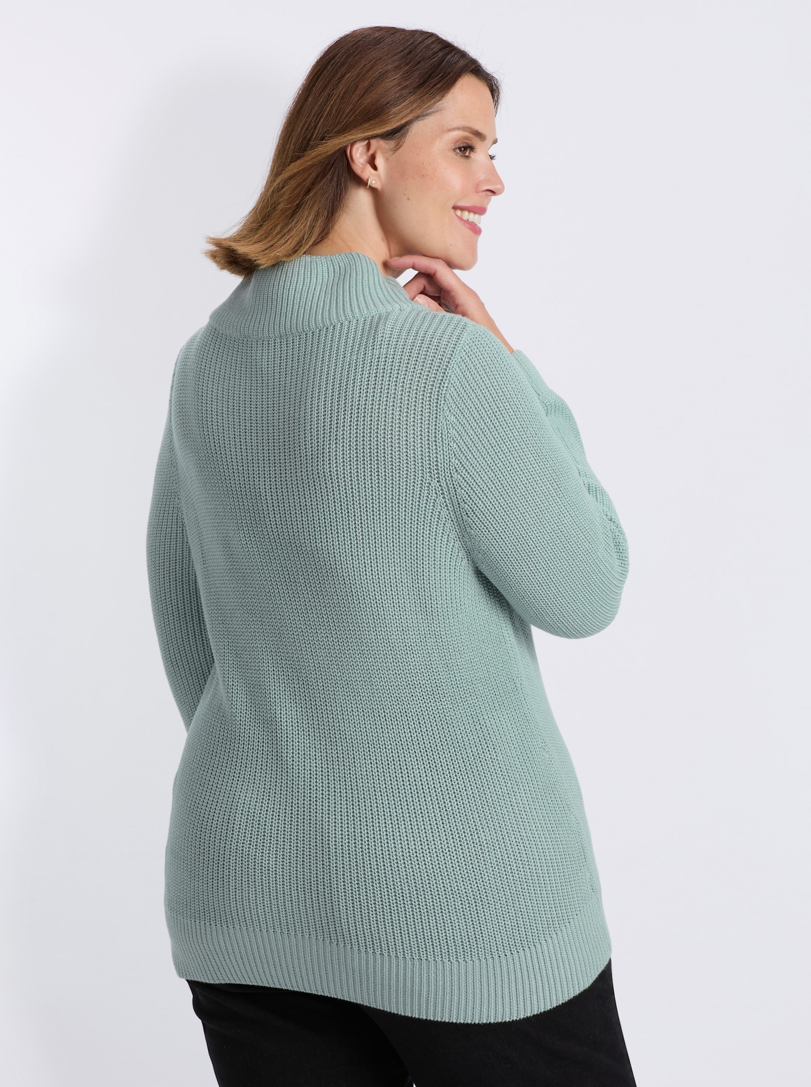 Strickpullover mit überlappendem Stehkragen - kalkmint