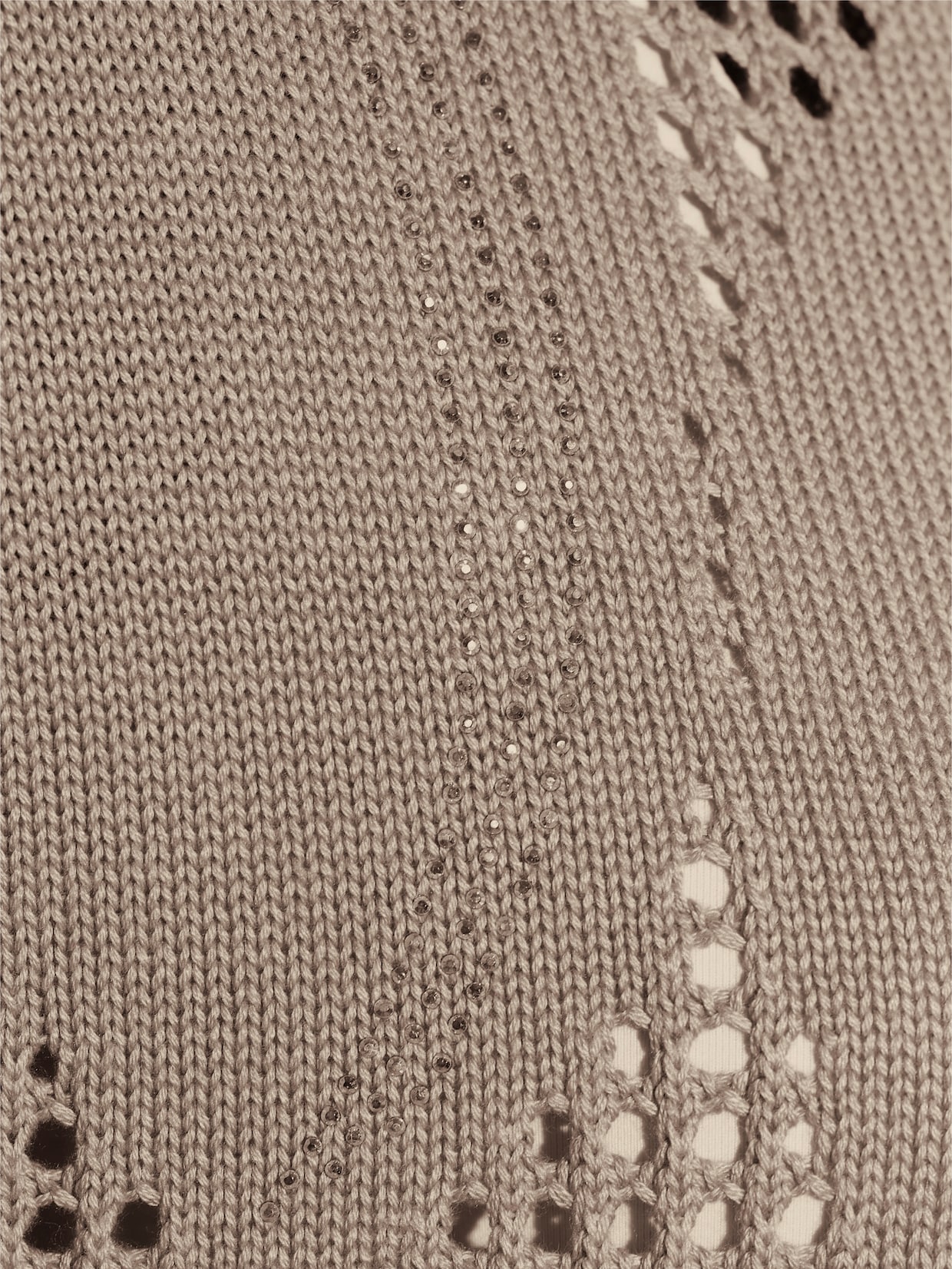 Ajourpullover mit glänzenden Ziersteinchen - beige