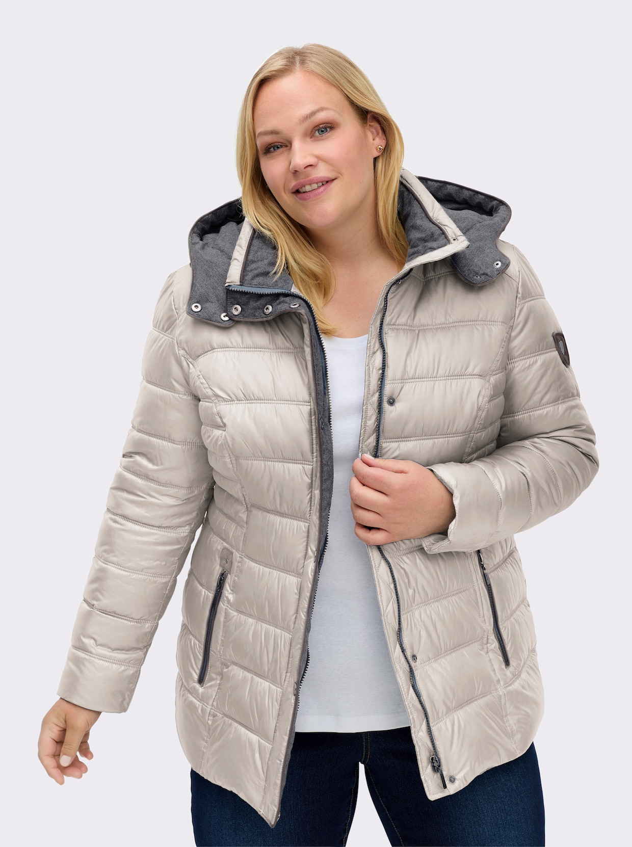 Steppjacke mit abnehmbarer Kapuze - naturstein