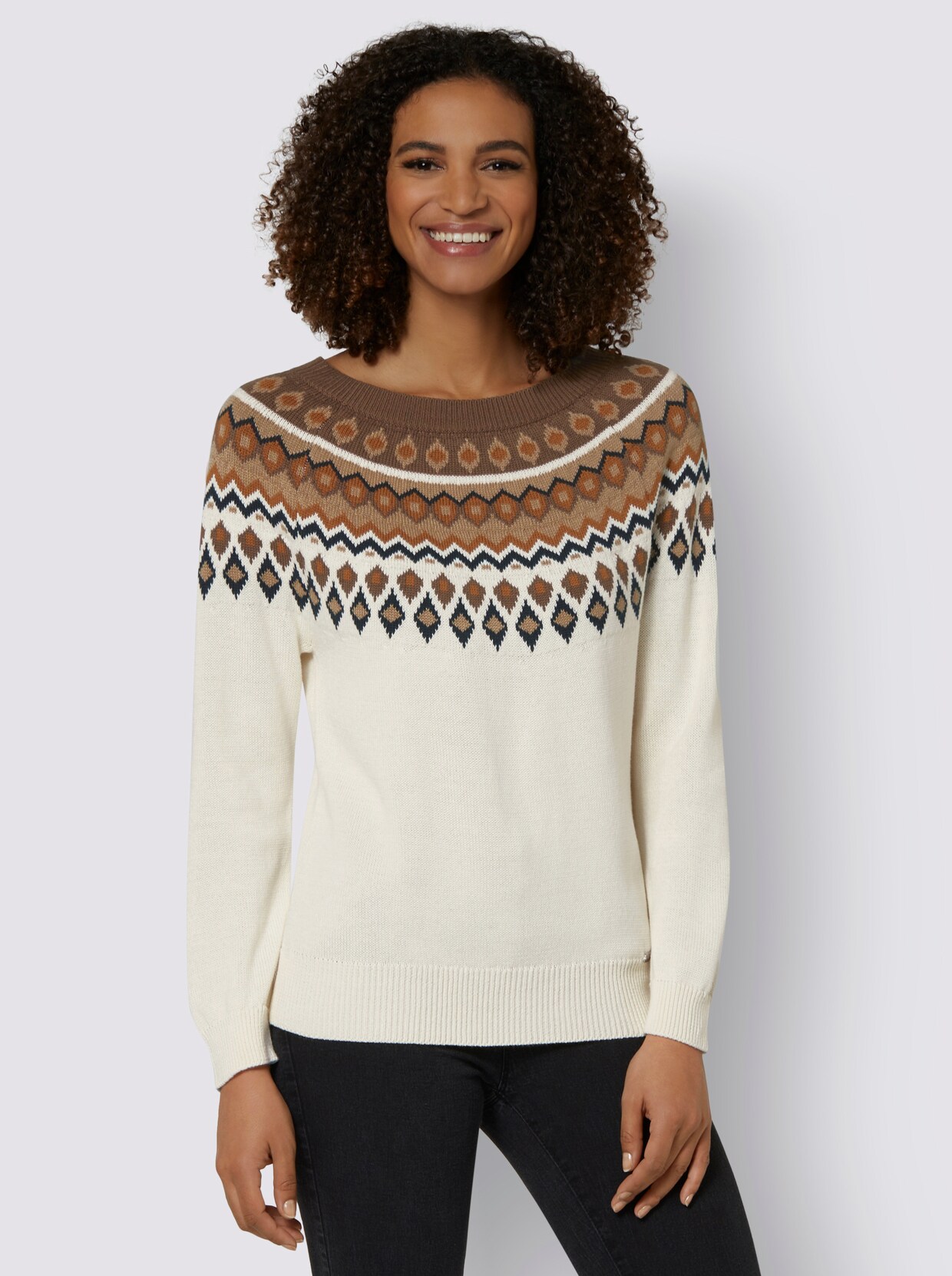 Norwegerpullover - champagner-cognac-gemustert