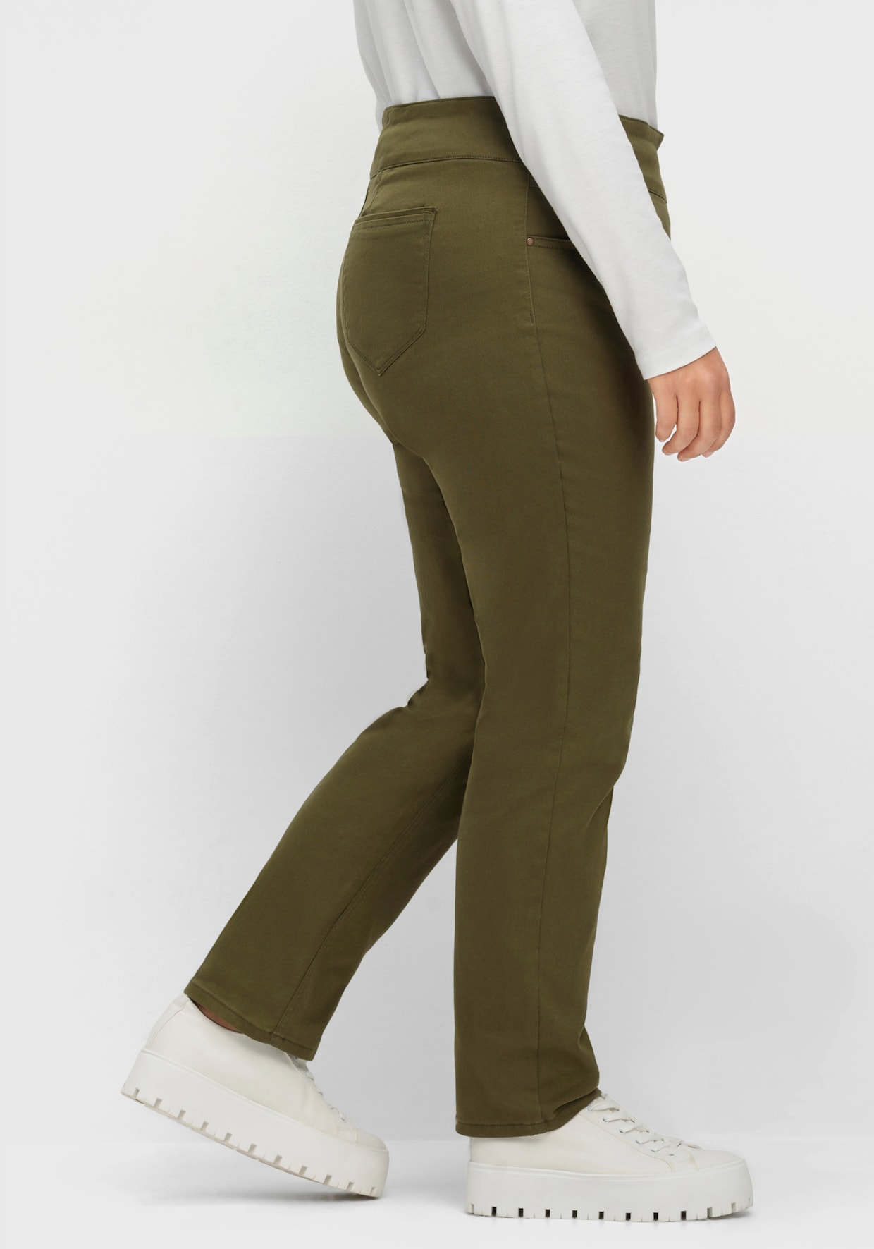 Schlupfhose mit hohem Dehnbund - khaki