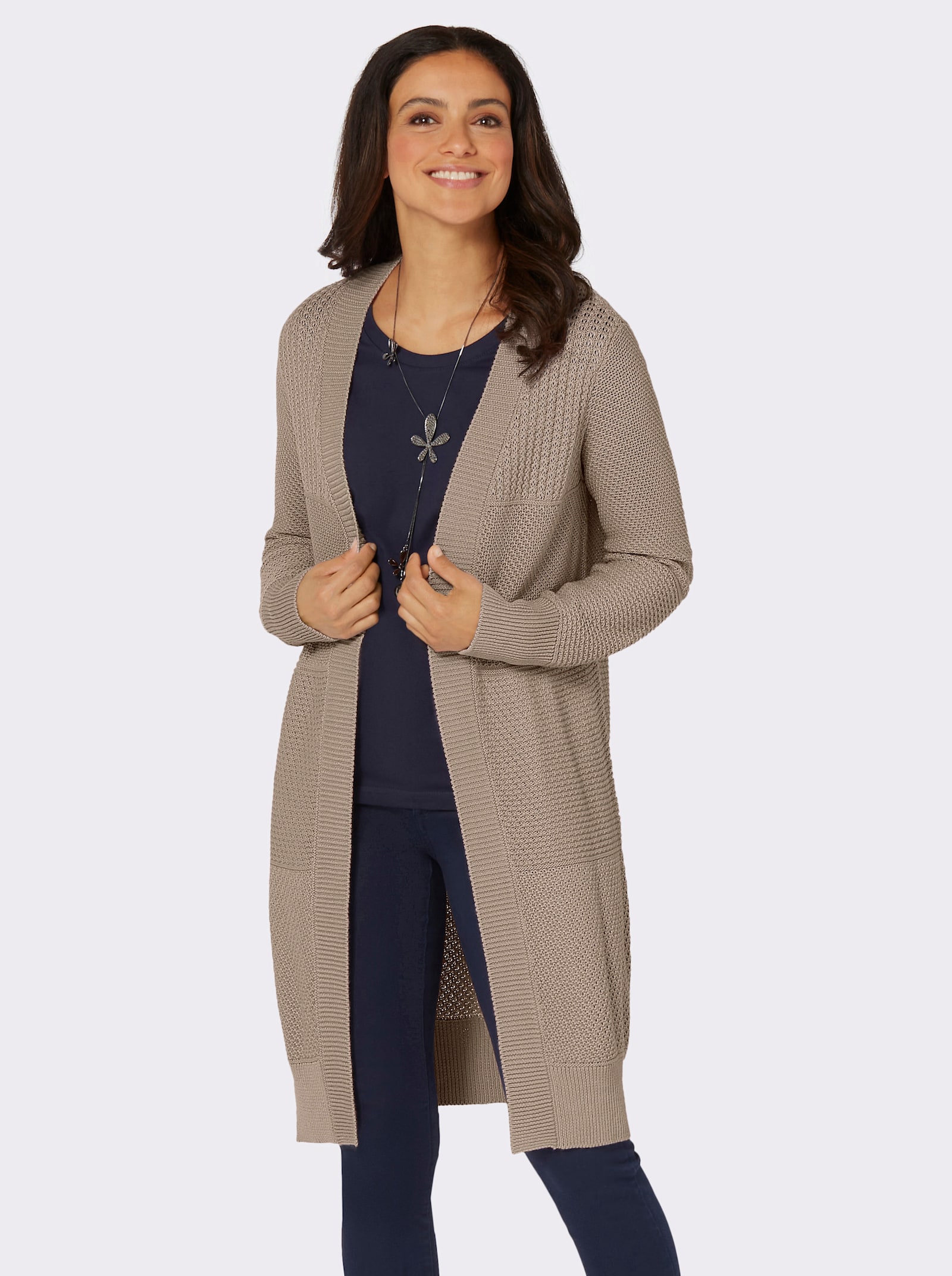 Strickmantel im Strickmuster-Mix - sesam