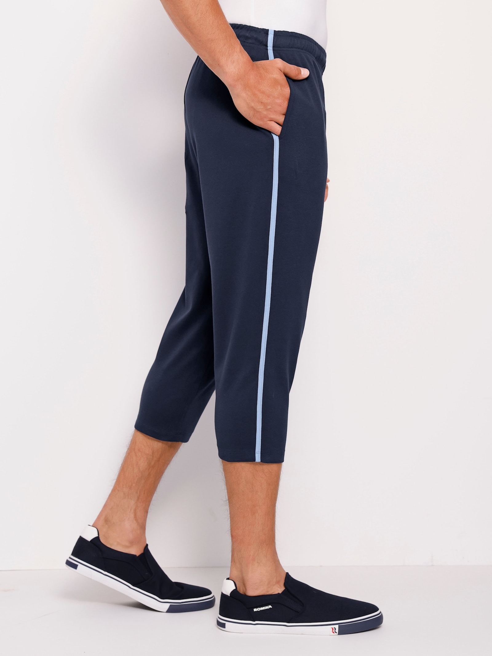 3/4 kalhoty s kontrastními paspulkami - námořnická modrá