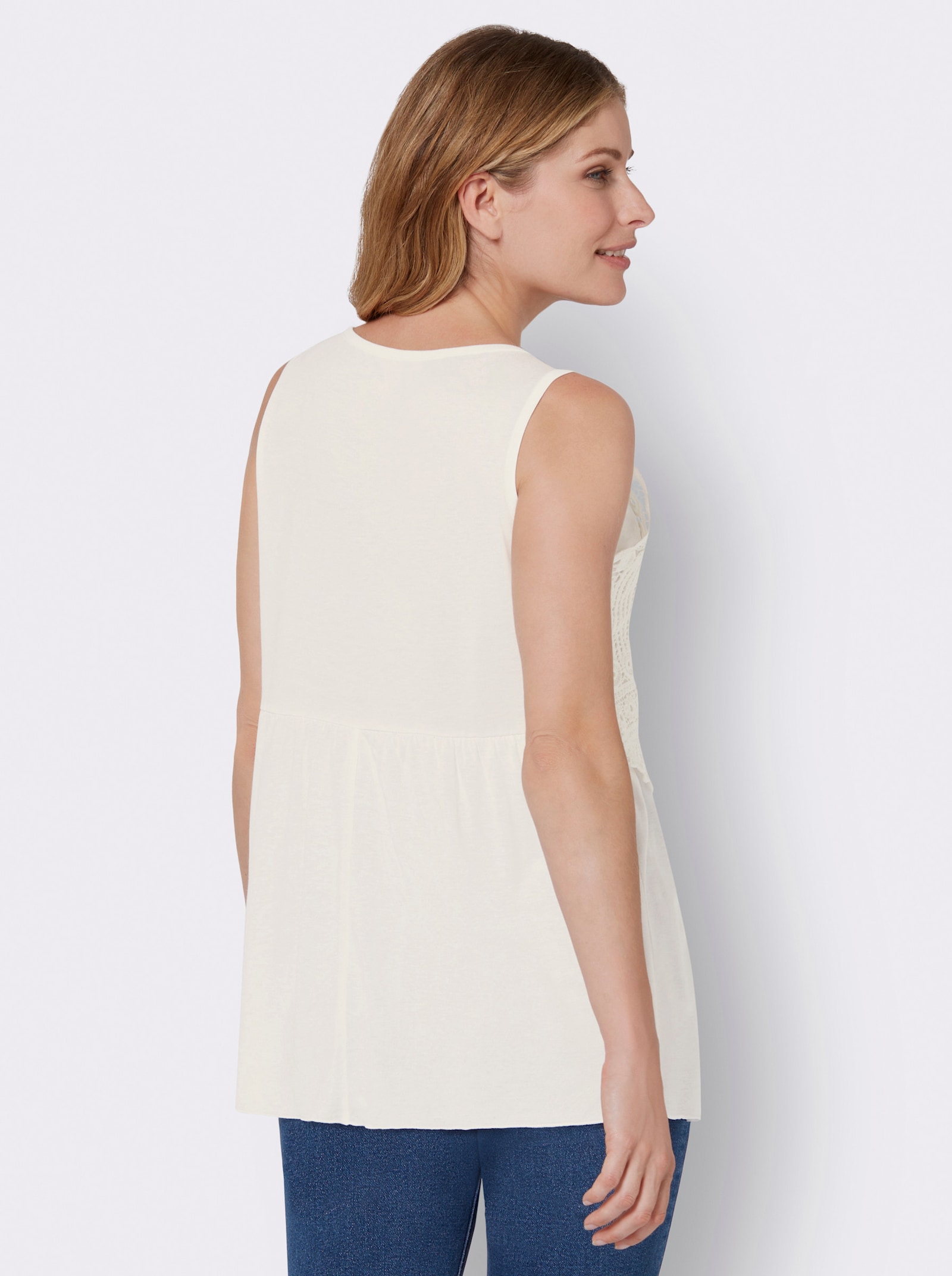 Shirttop met gehaakt kant - ecru