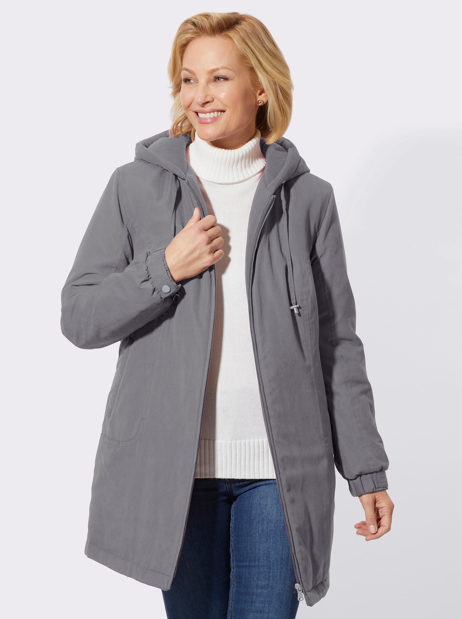 Kapuzenjacke in Micro-Moss-Qualität - grau