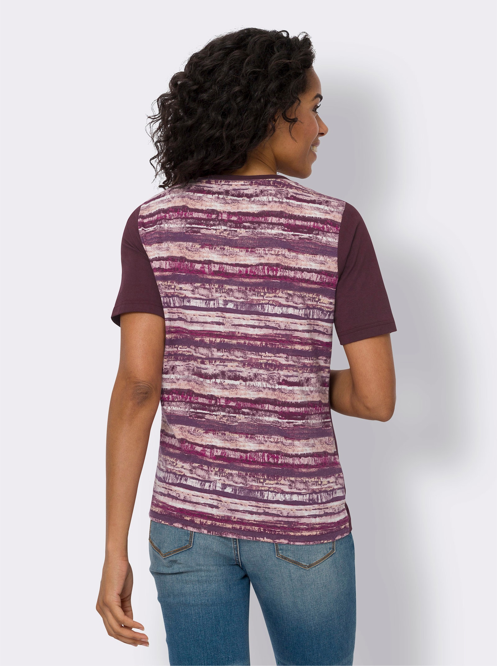 Kurzarmshirt mit Grafik-Druck - burgund-malve-bedruckt