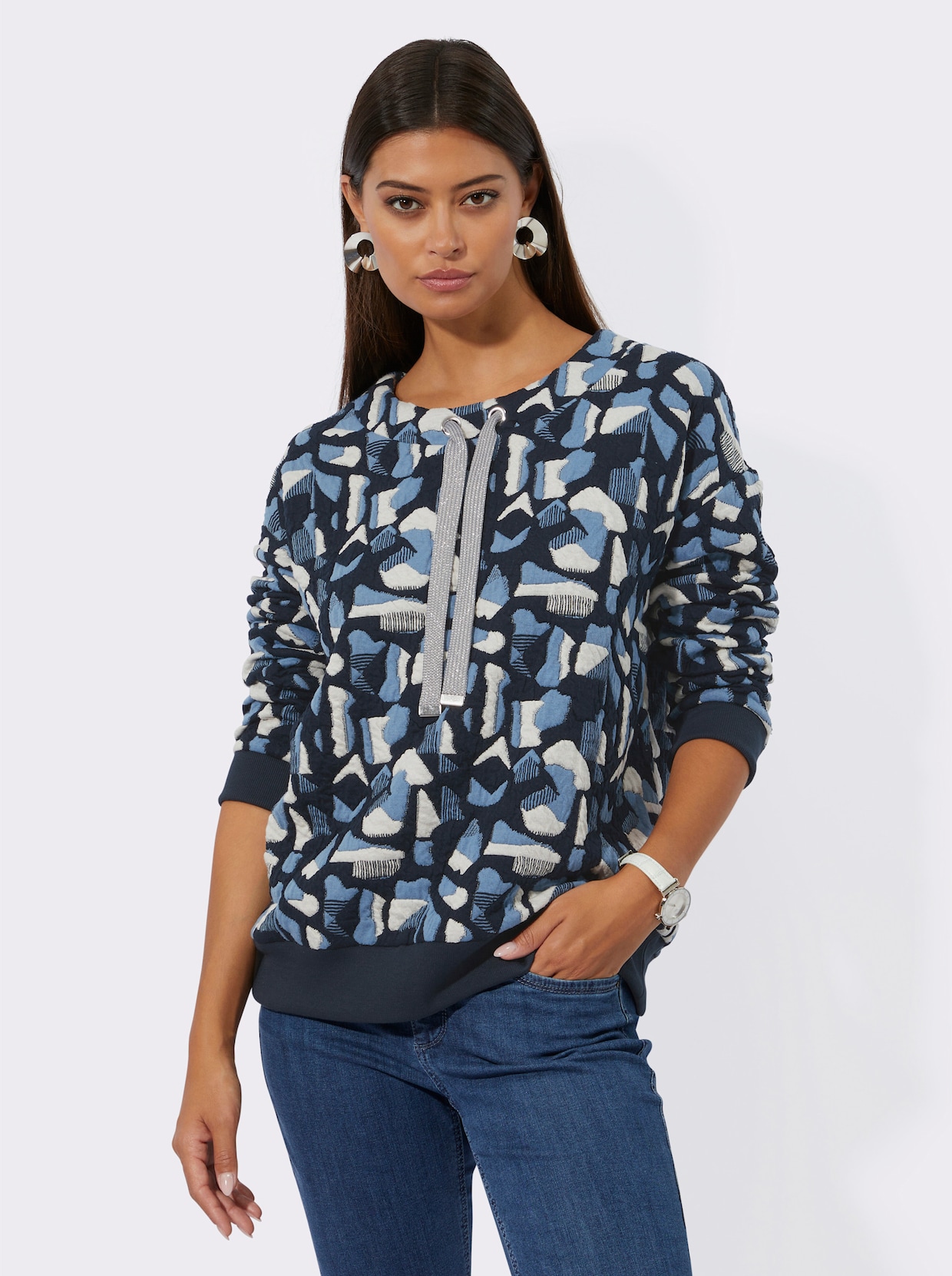 Sweatshirt - middenblauw/koningsblauw gedessineerd