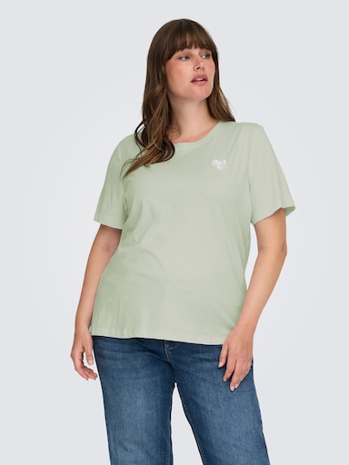 ONLY CARMAKOMA T-Shirt - green l print:silver glitter heart