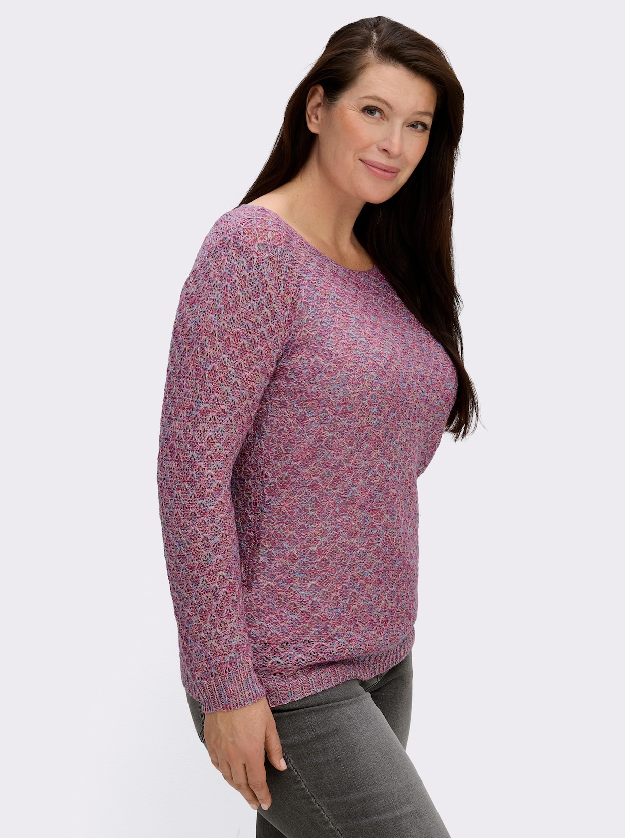 Rundhalspullover mit Multicolor-Garn - fuchsia-gemustert