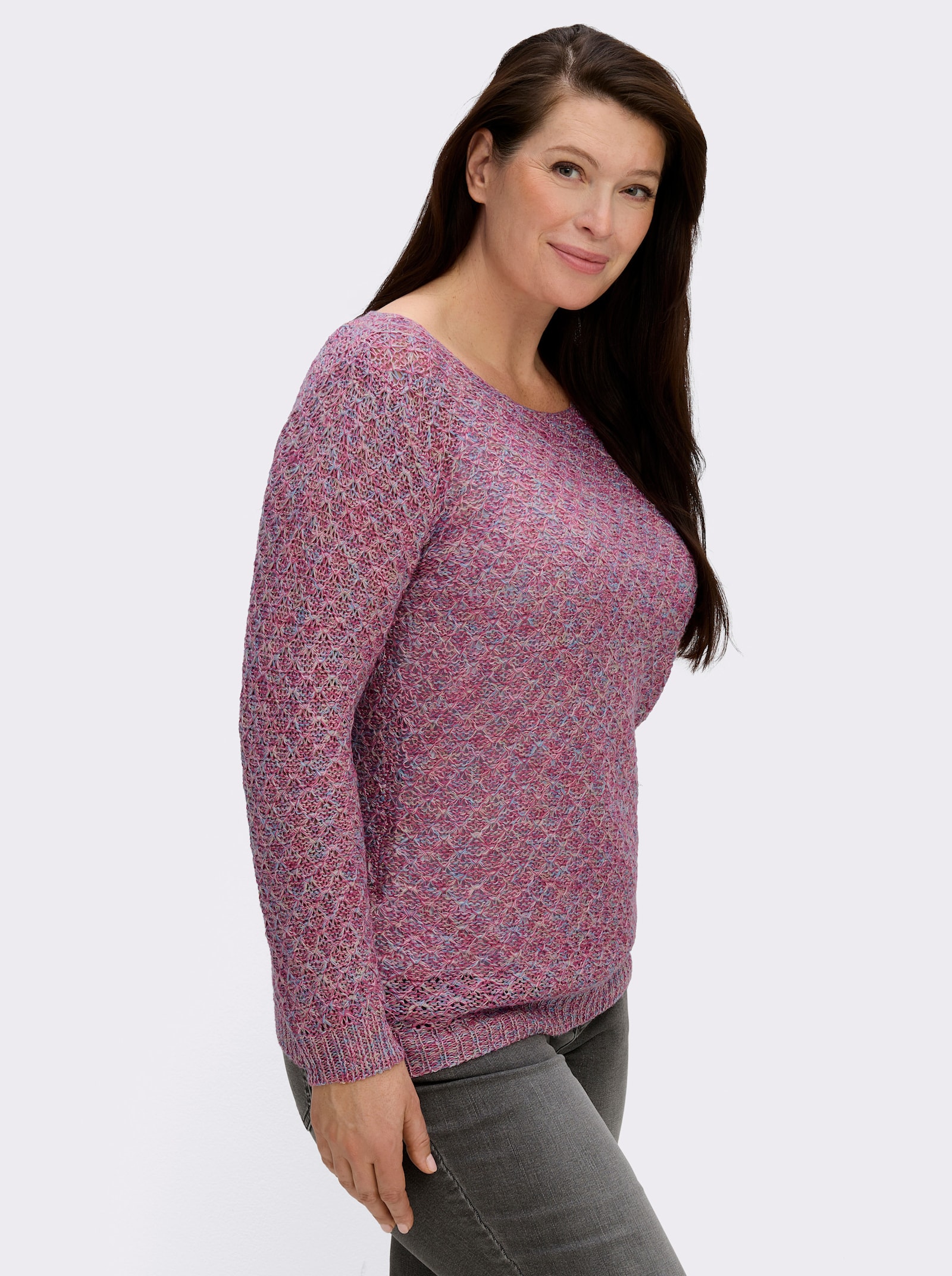 Rundhalspullover mit Multicolor-Garn - fuchsia-gemustert