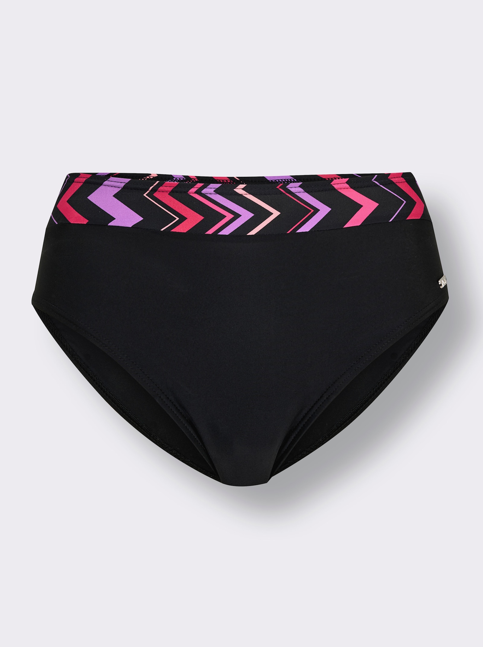 Bikini-Slip mit bedruckter Blende - schwarz-pink-lila