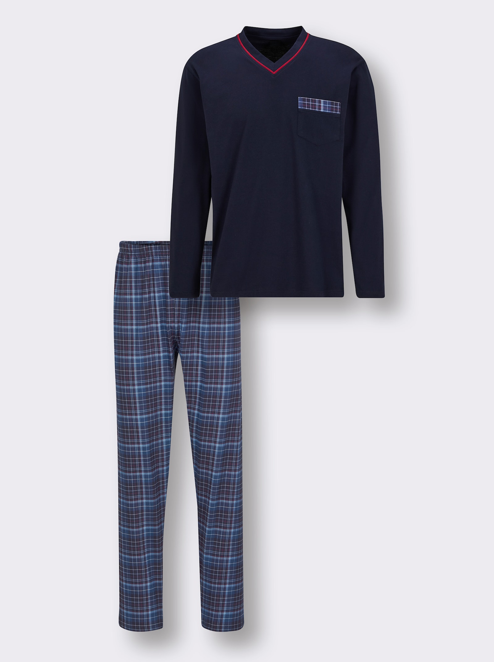 wäschepur men Schlafanzug - marine-dunkelrot-kariert