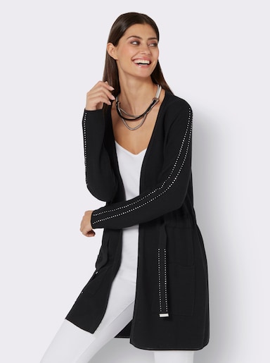 Longstrickjacke mit Glitzersteinchen - schwarz