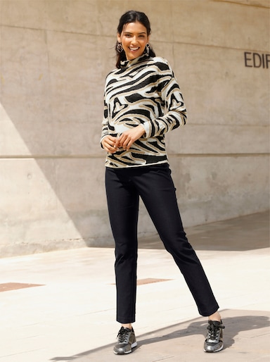 Jacquard-Pullover - camel-schwarz-gemustert