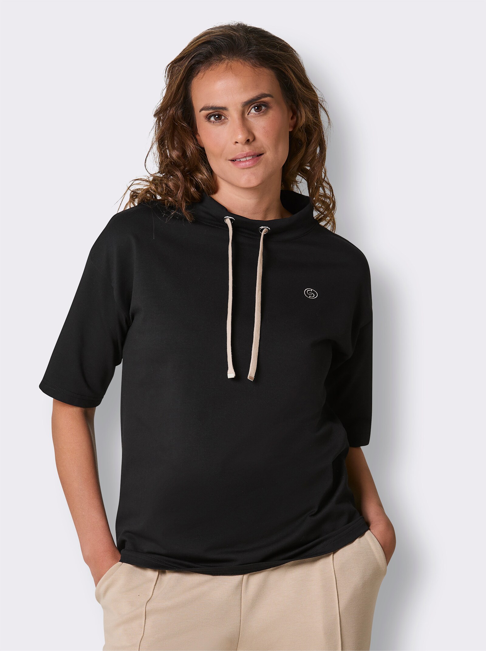 CREATION L PREMIUM Sweatshirt mit Stehkragen - schwarz