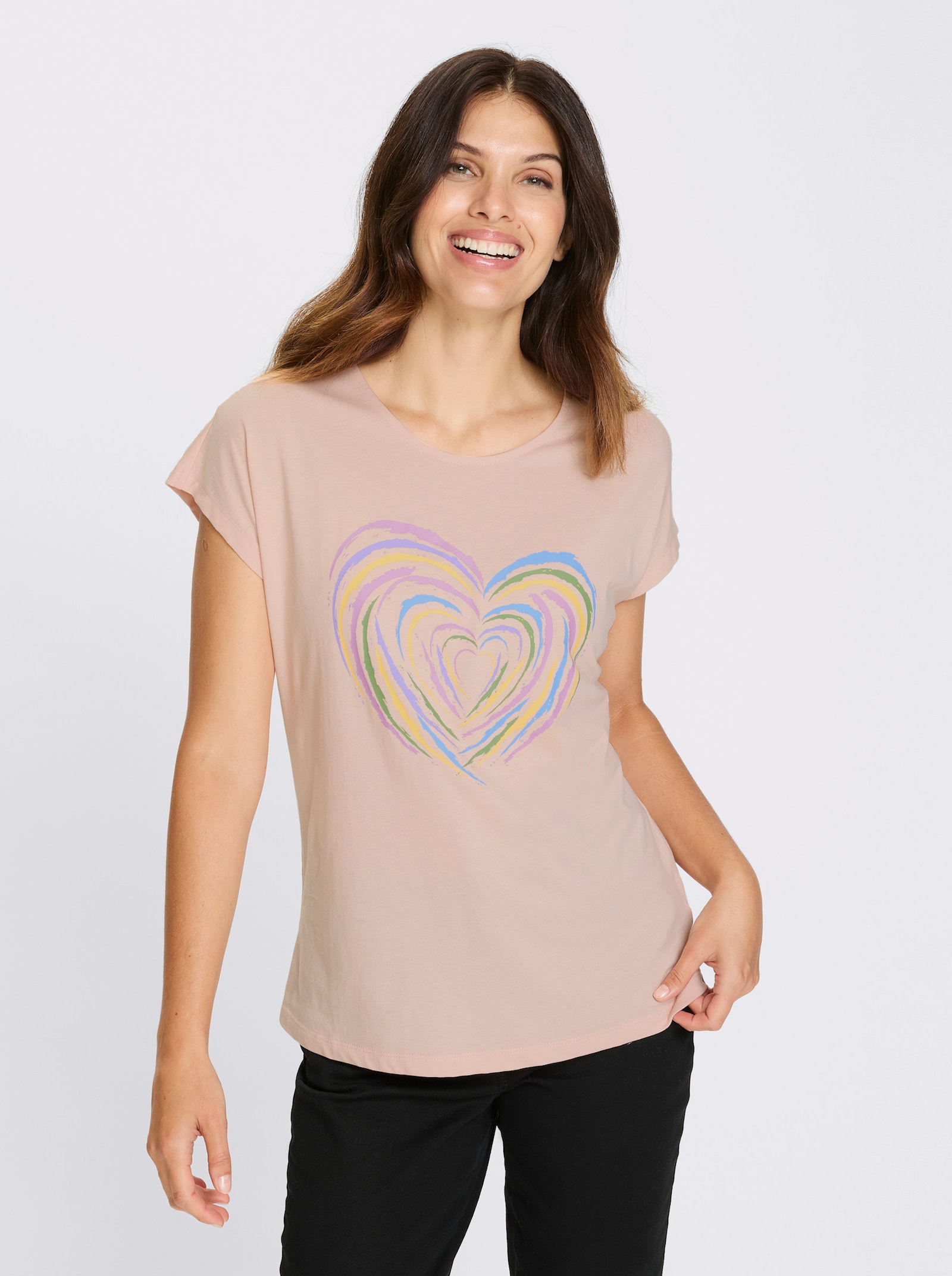 Kurzarmshirt mit Herz-Motiv - puder-orchidee