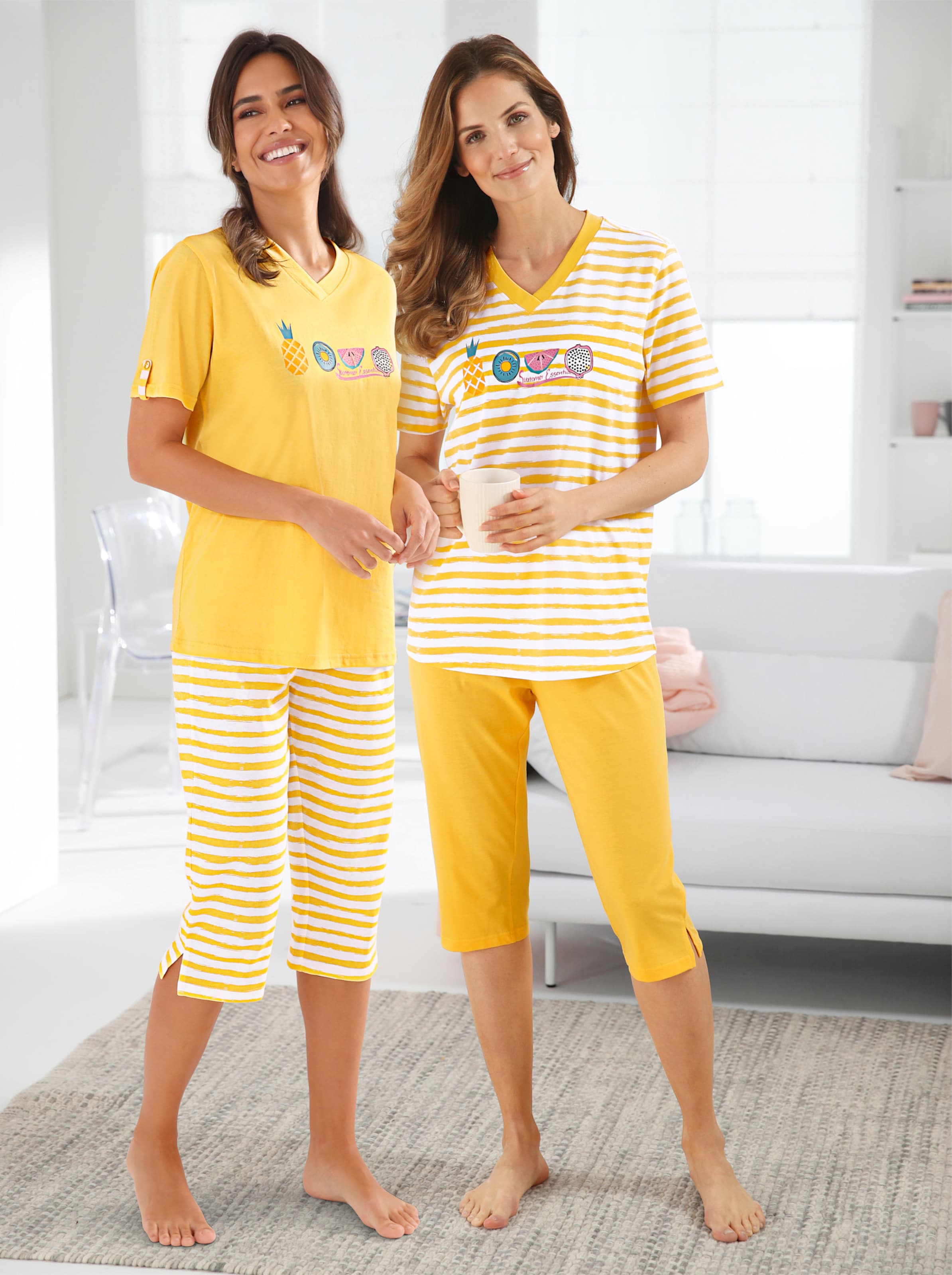 Witt Damen Capri-Anzüge, gelb + gelb-geringelt