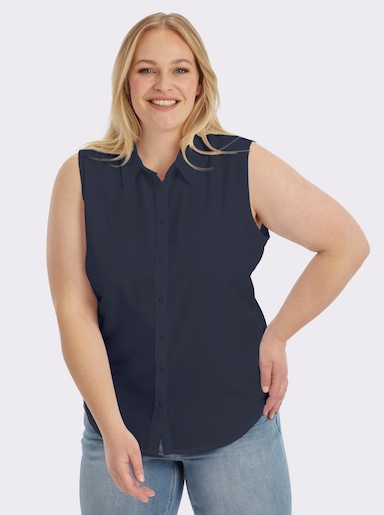 Ärmellose Bluse mit Hemdkragen - marine