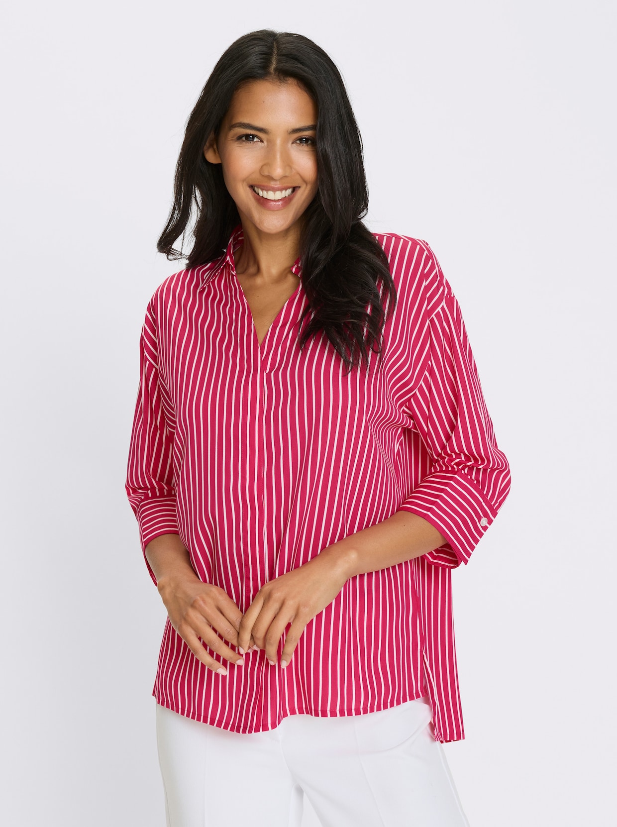 Longbluse - weiß-pink-gestreift