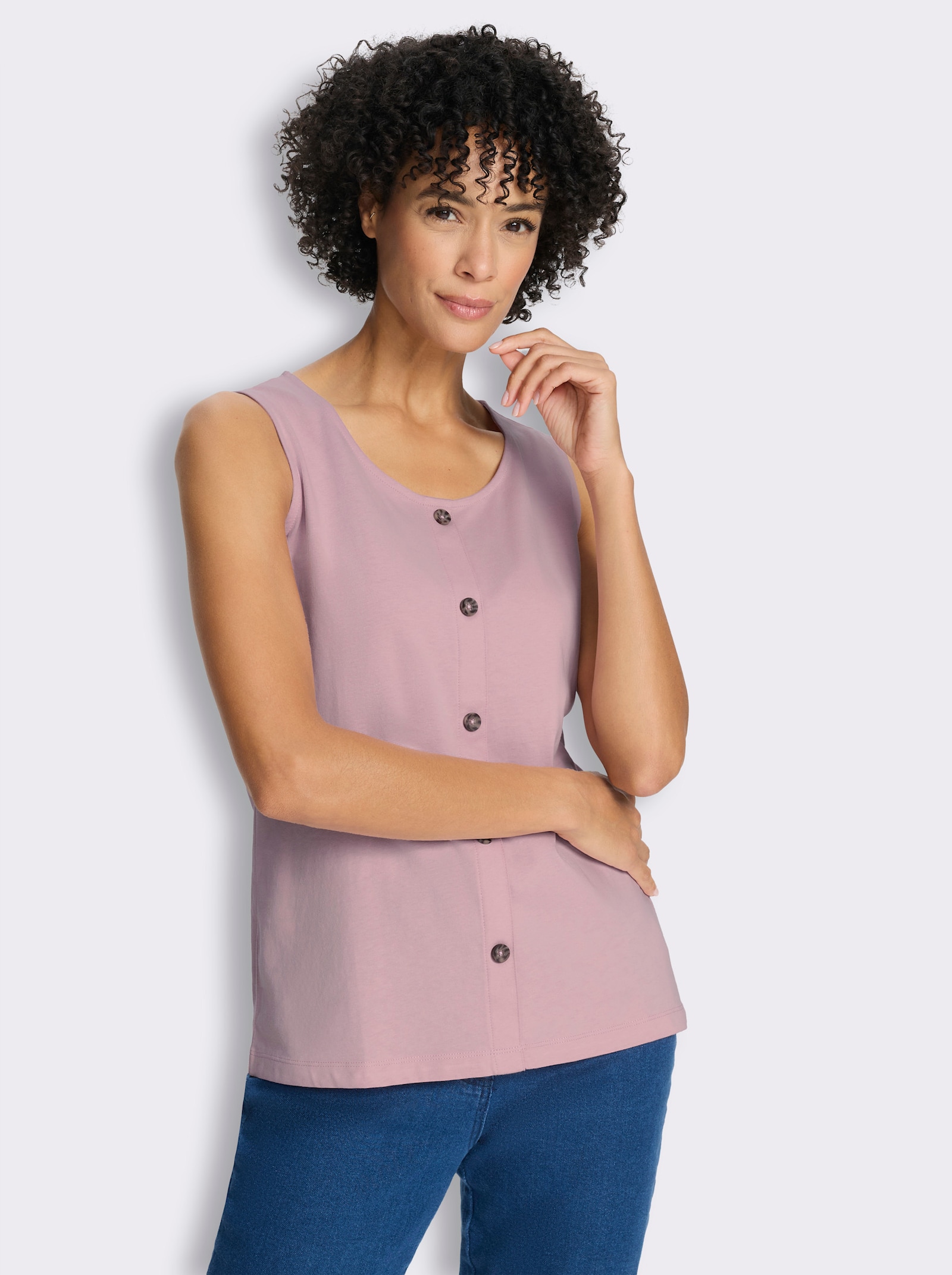 Shirttop mit imitierter Knopfleiste - rosé