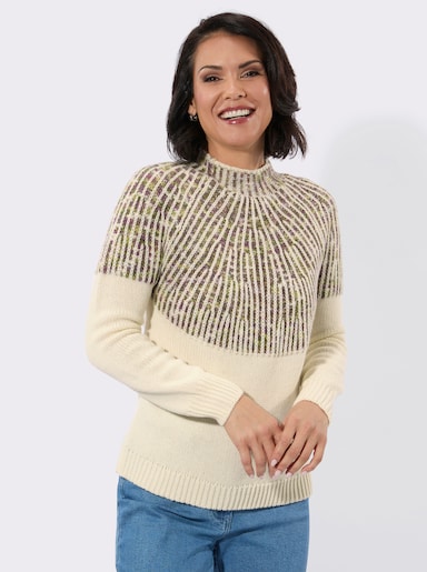 Norwegerpullover mit Rippabschlüssen - champagner-feige-gemustert