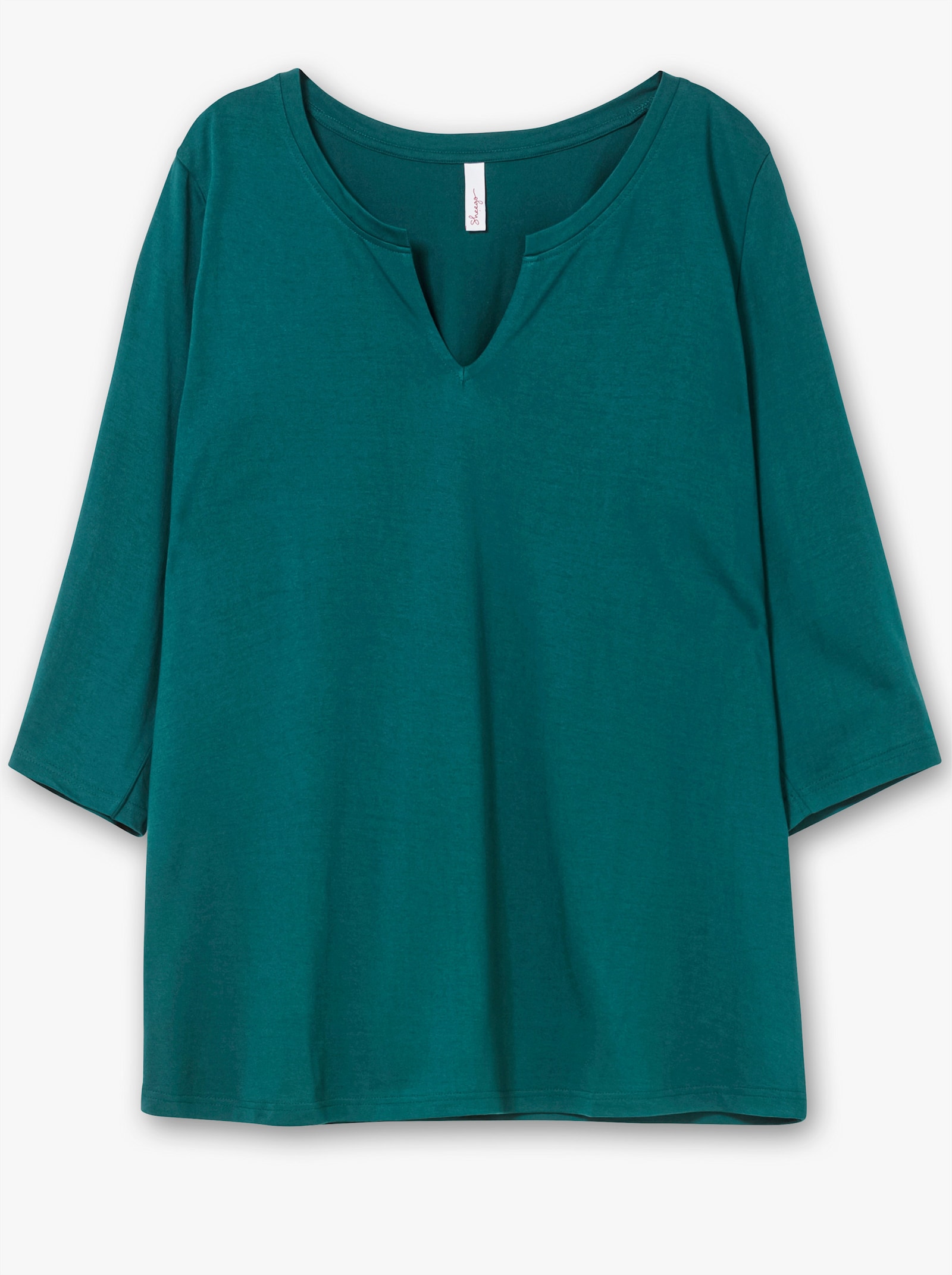 sheego 3/4-Arm-Shirt mit geschlitztem Ausschnitt - petrol
