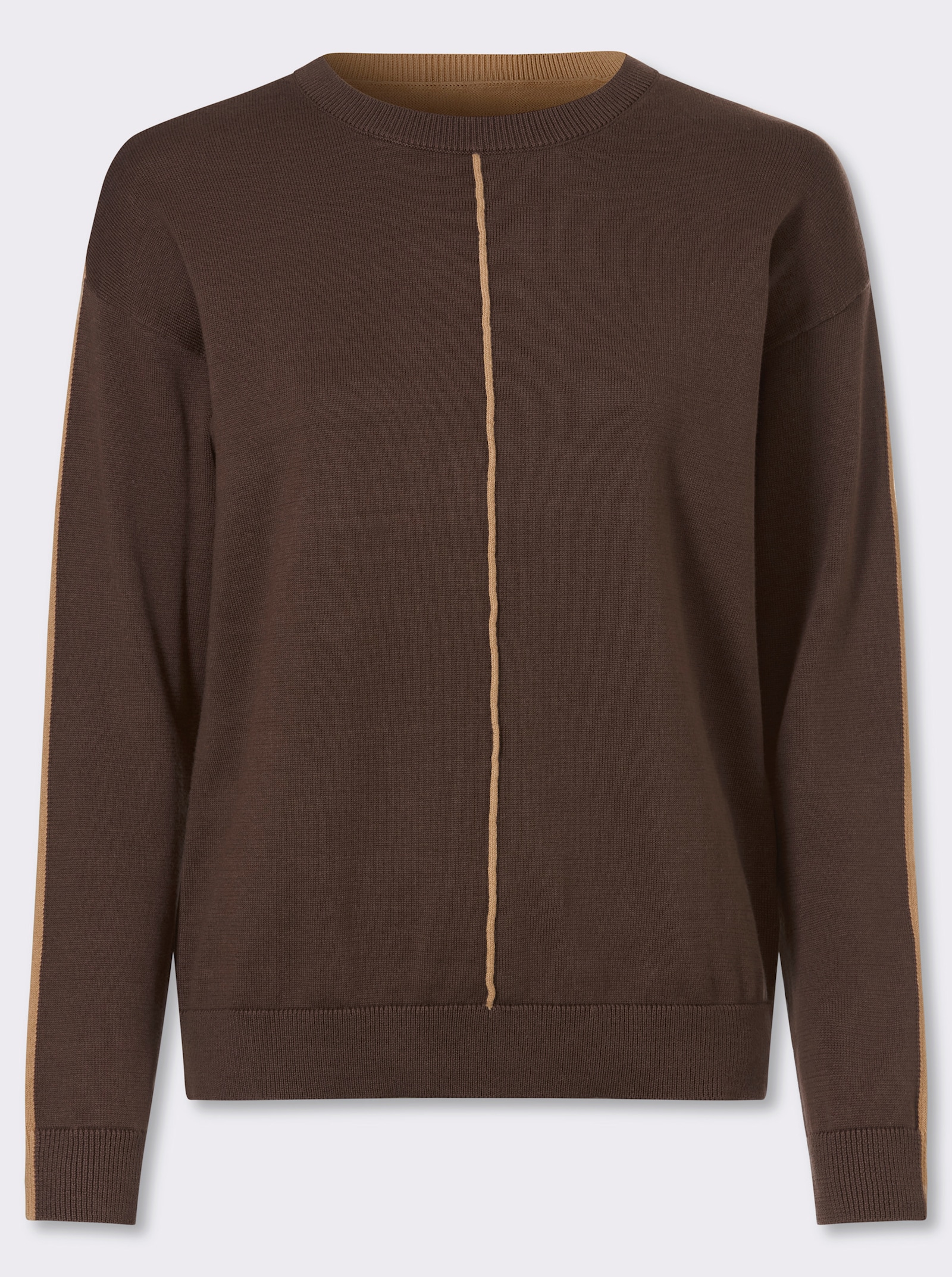 Rundhalspullover mit Kontrasten - schoko-camel