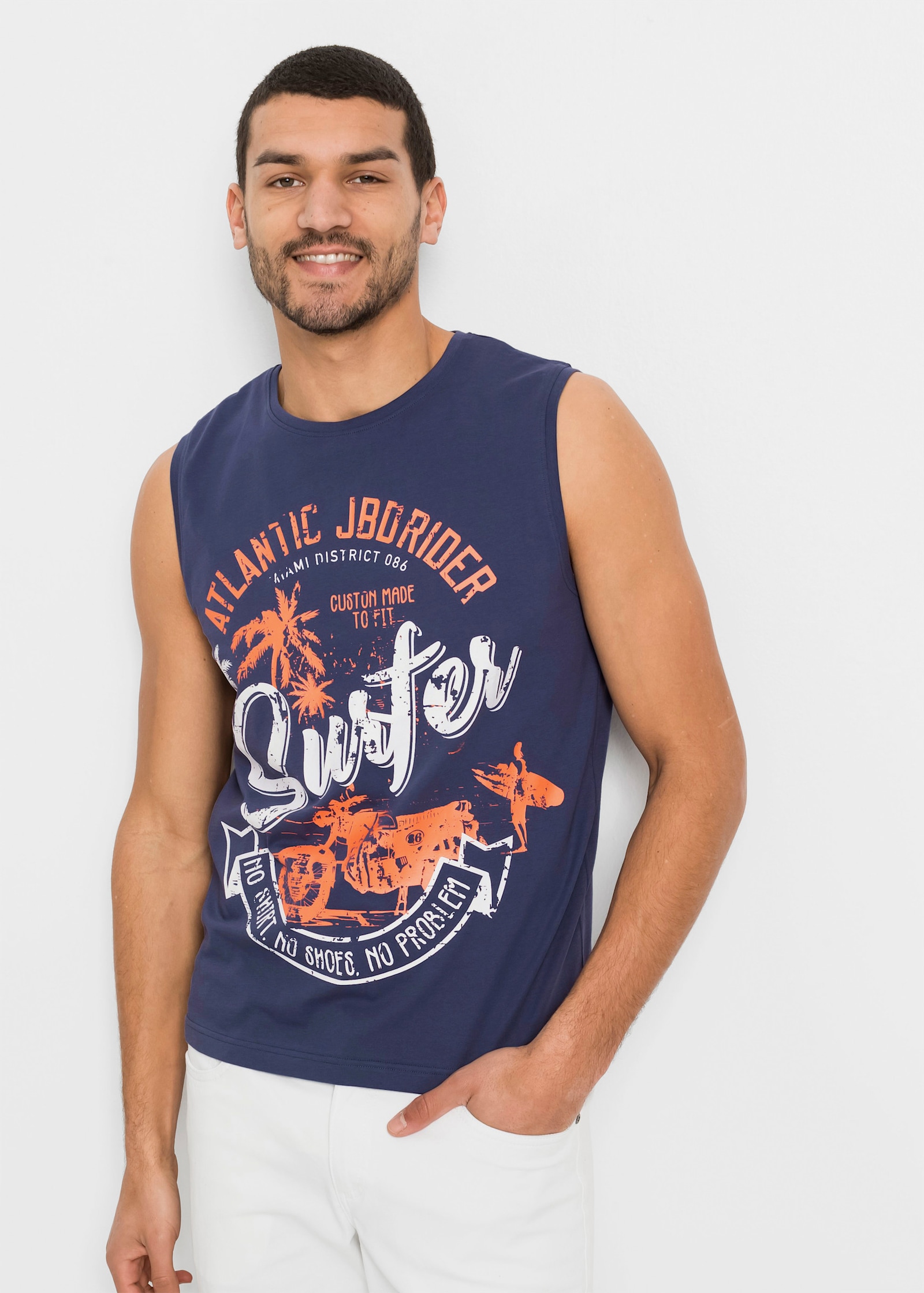 Catamaran Print-Shirt mit Rundhals-Ausschnitt - rauchblau-bedruckt + weiß-bedruckt