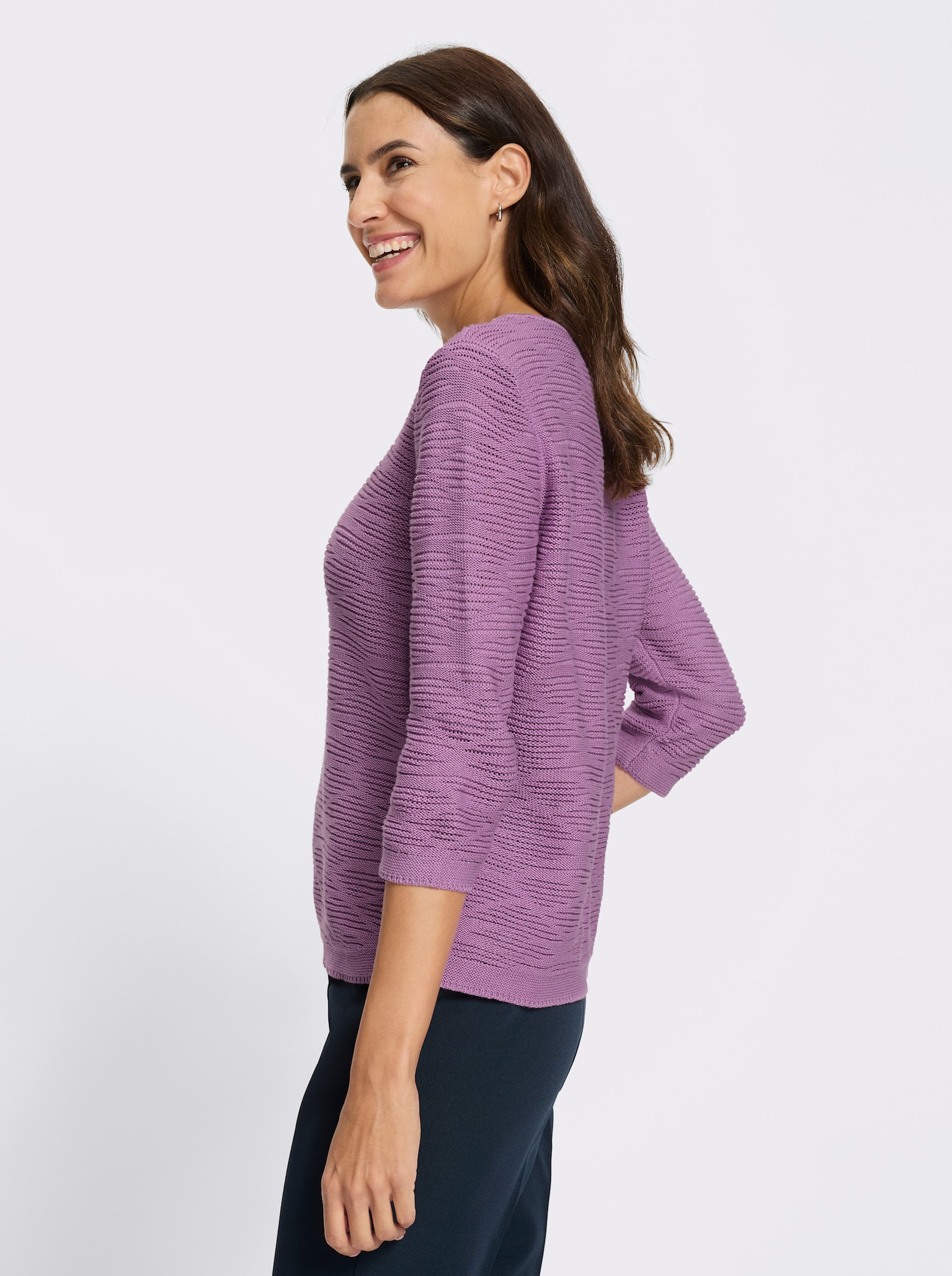 Baumwollpullover mit Bündchen in Linksstrick - orchidee