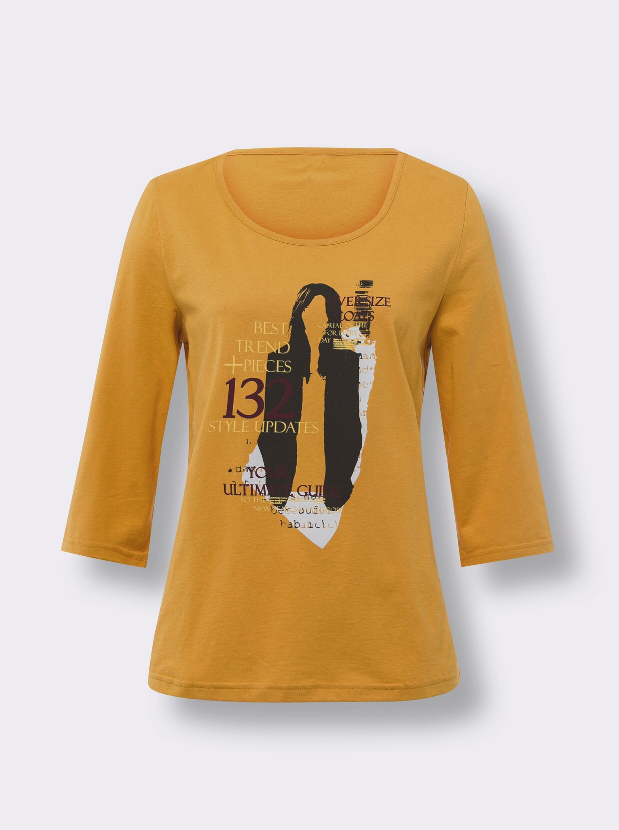 Shirt met 3/4-mouw - oker geprint