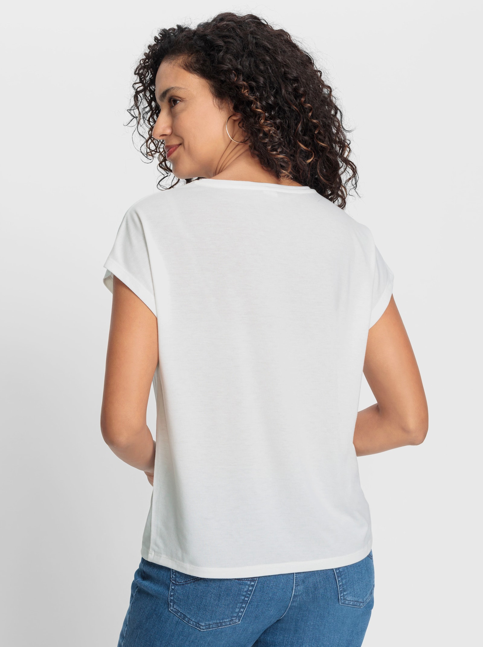 Shirt met ronde hals en print - ecru/bleu geprint