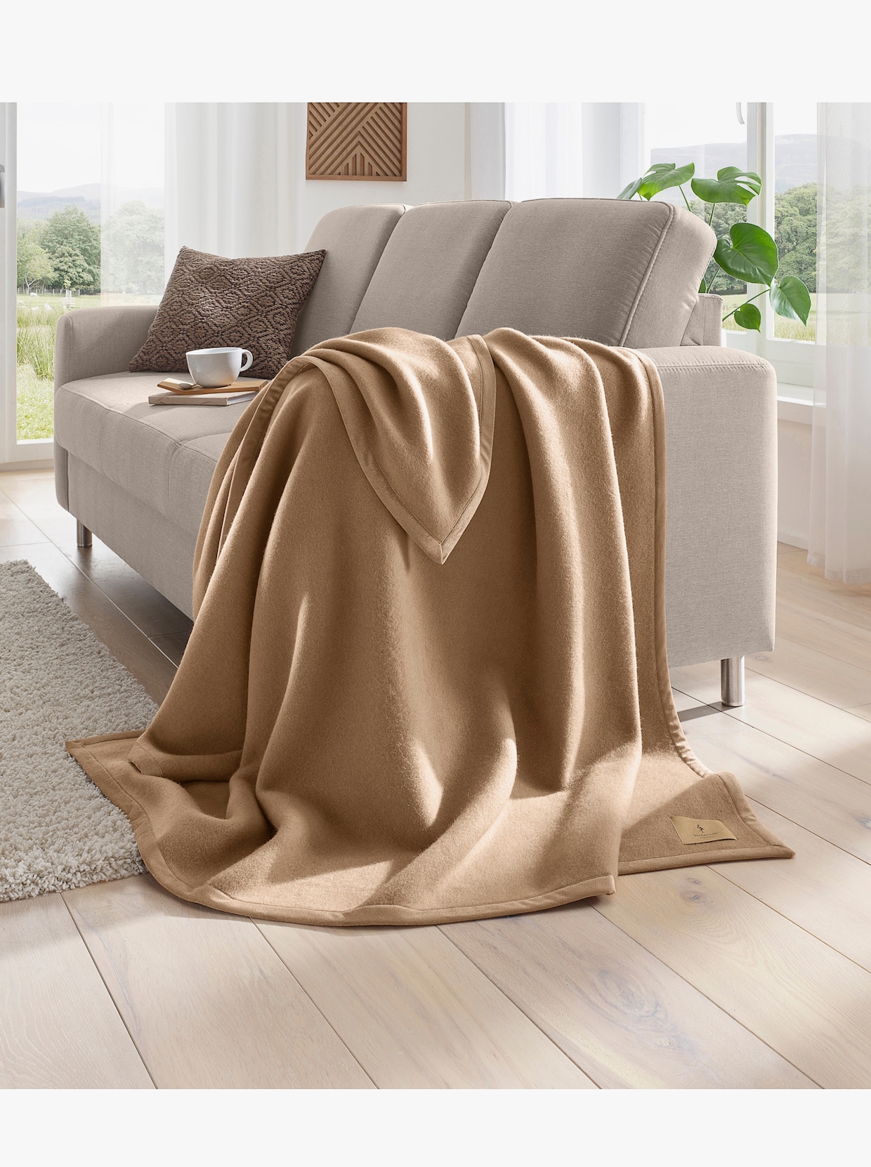 Biederlack woondeken - camel