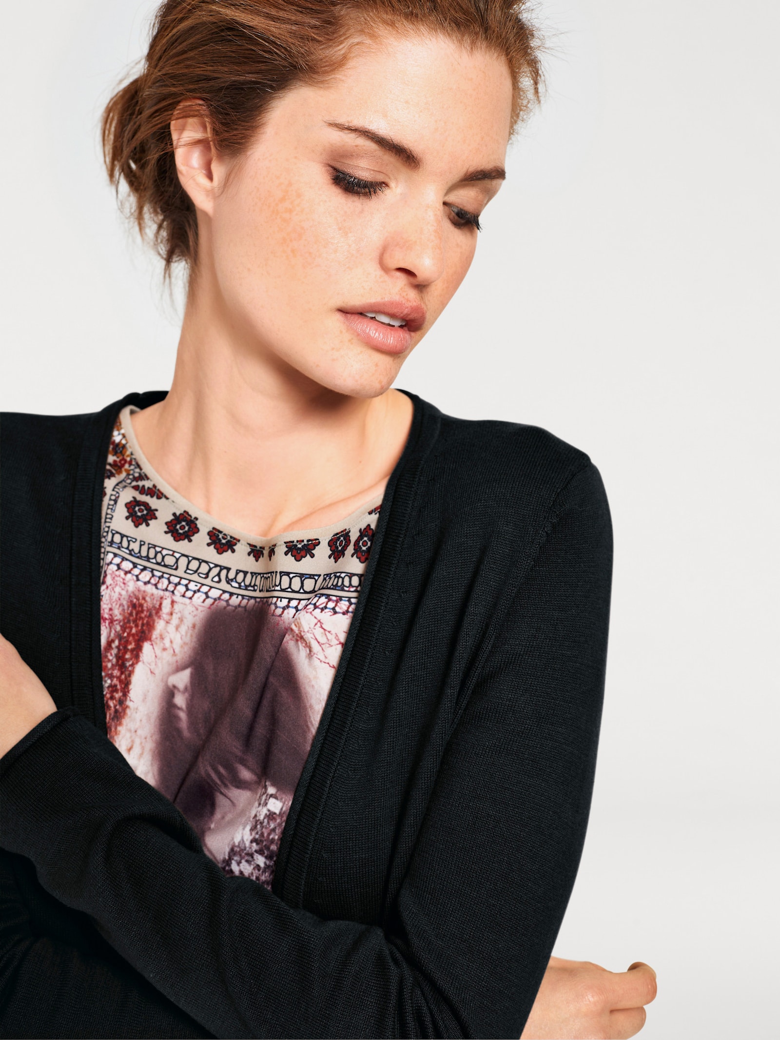 heine Longstrickjacke mit Seitenschlitzen - schwarz