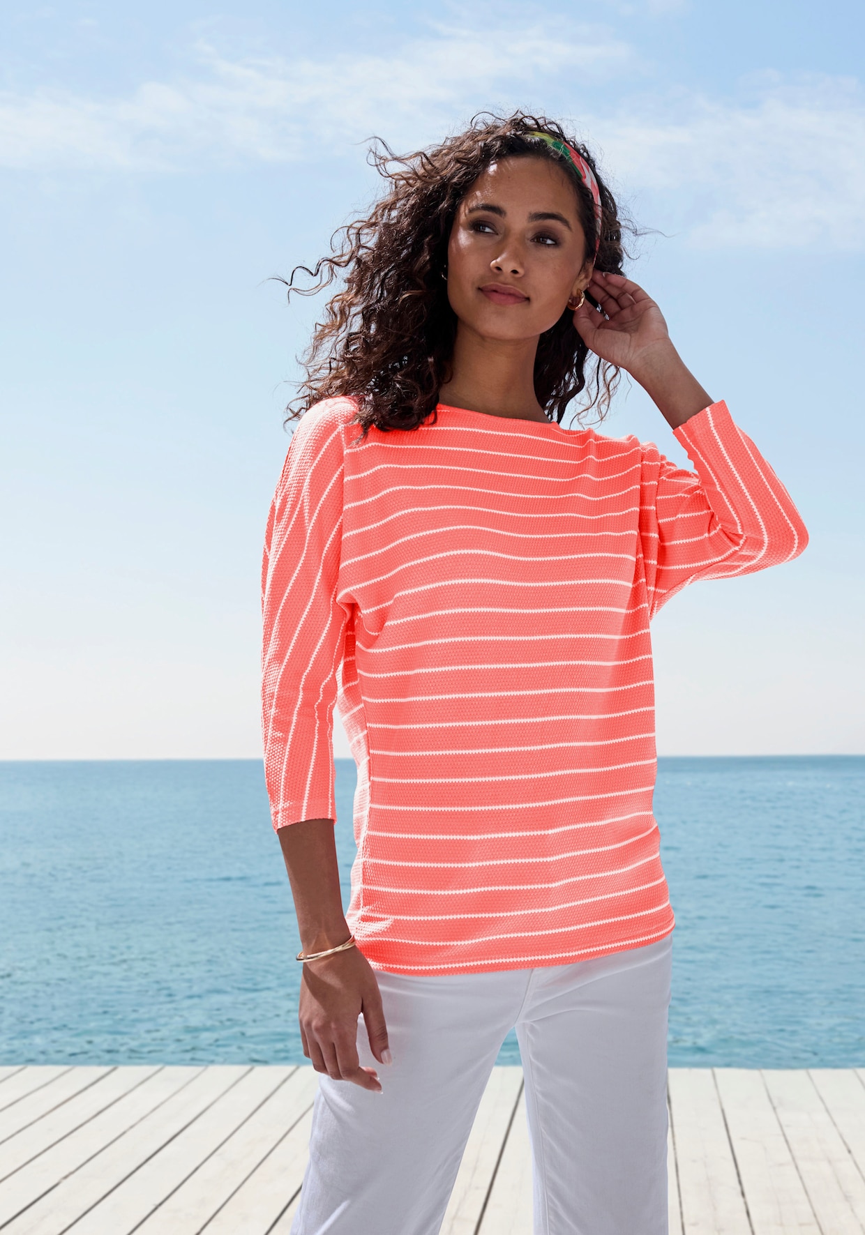 Vivance Shirt met 3/4-mouw - abrikoos, wit
