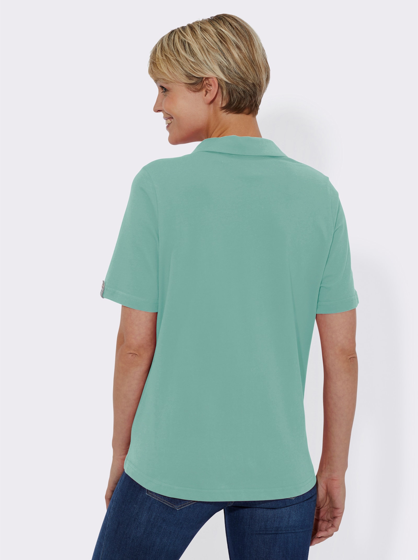 Poloshirt met siertrensje - aqua