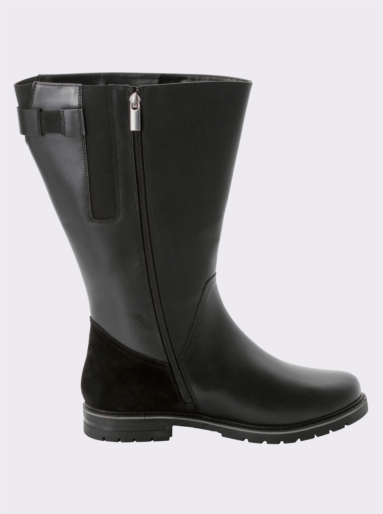 sheego Weitschaftstiefel aus Rinds- und Veloursleder - schwarz